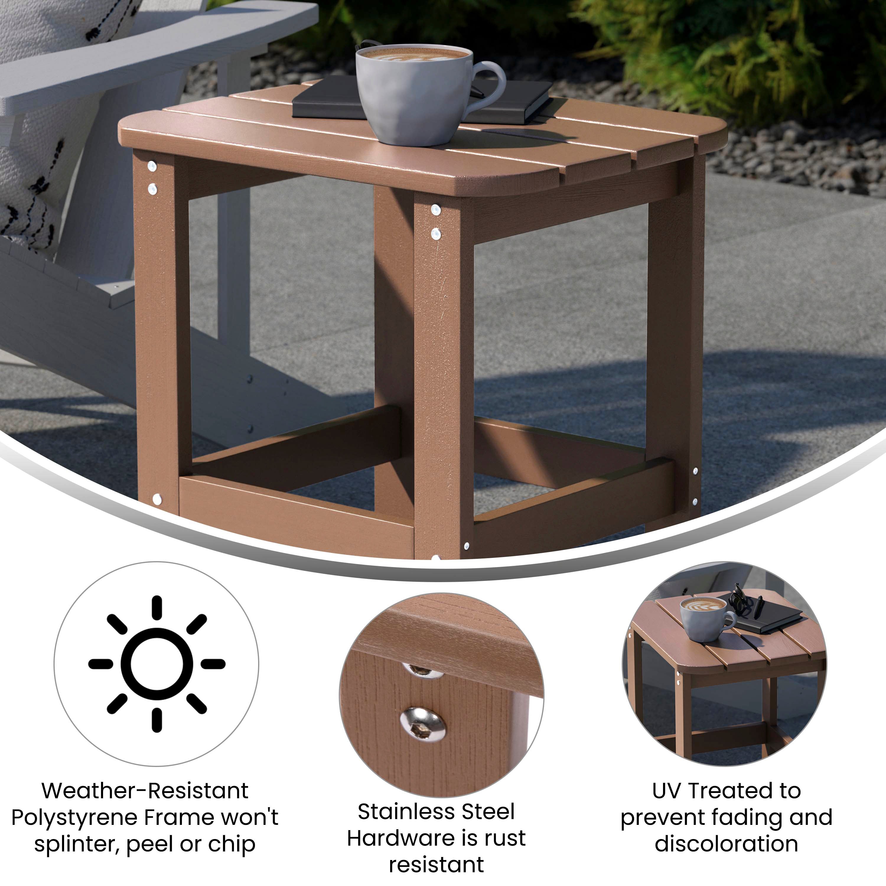 Charlestown All-Weather Poly Resin Wood Commercial Grade Adirondack Side Table in Natural Cedar