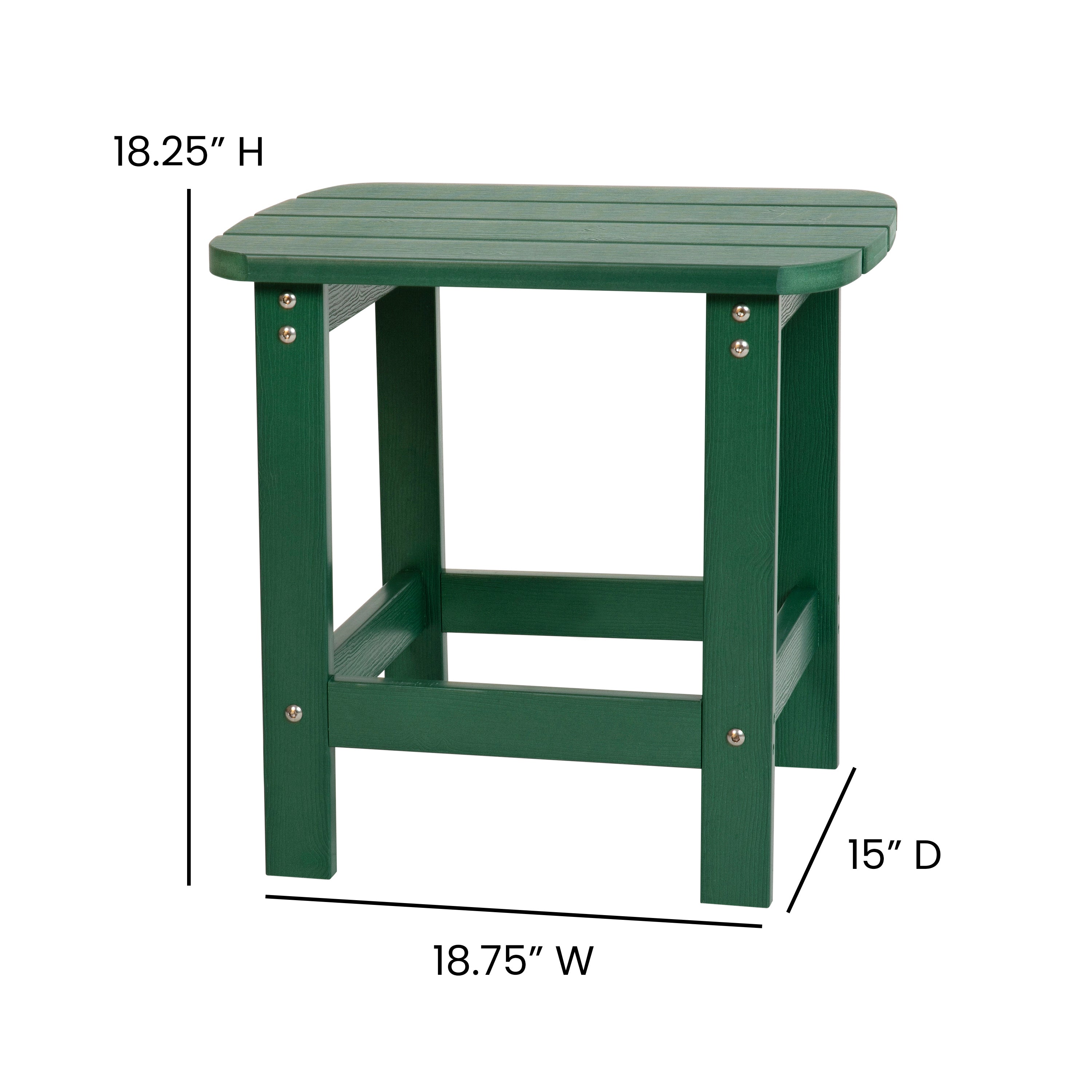 Charlestown All-Weather Poly Resin Wood Commercial Grade Adirondack Side Table in Green