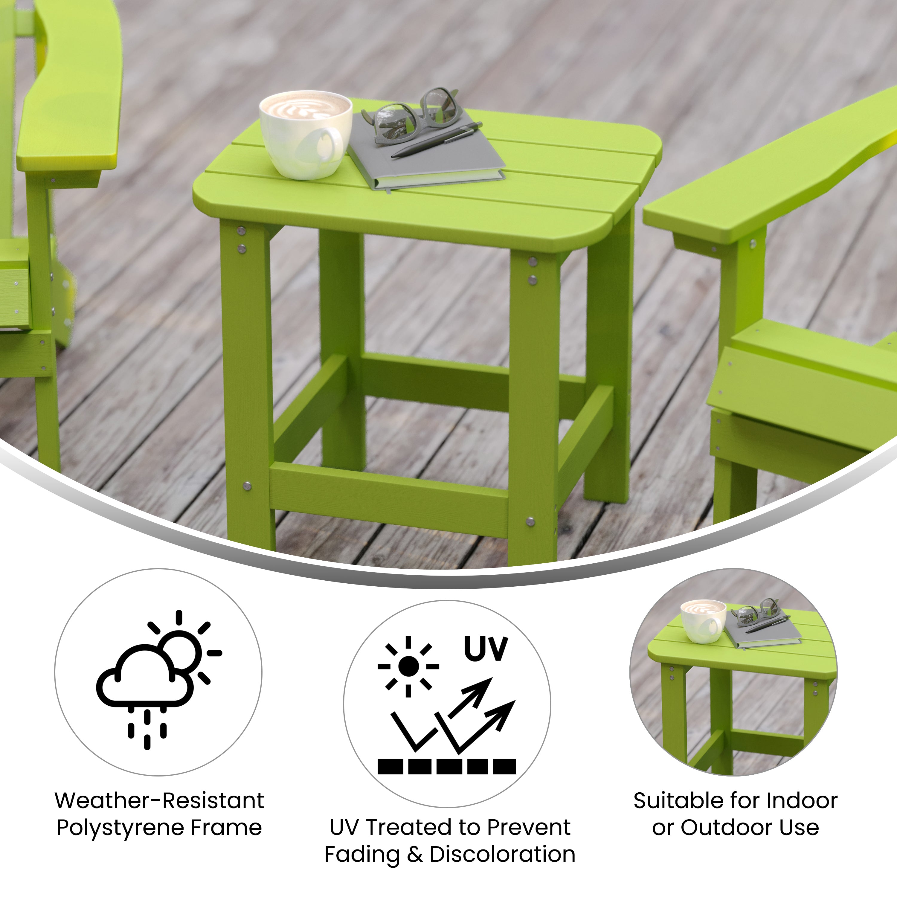 Charlestown Tiered Commercial Poly Resin Adirondack Side Table - Lime Green - All-Weather - Indoor/Outdoor