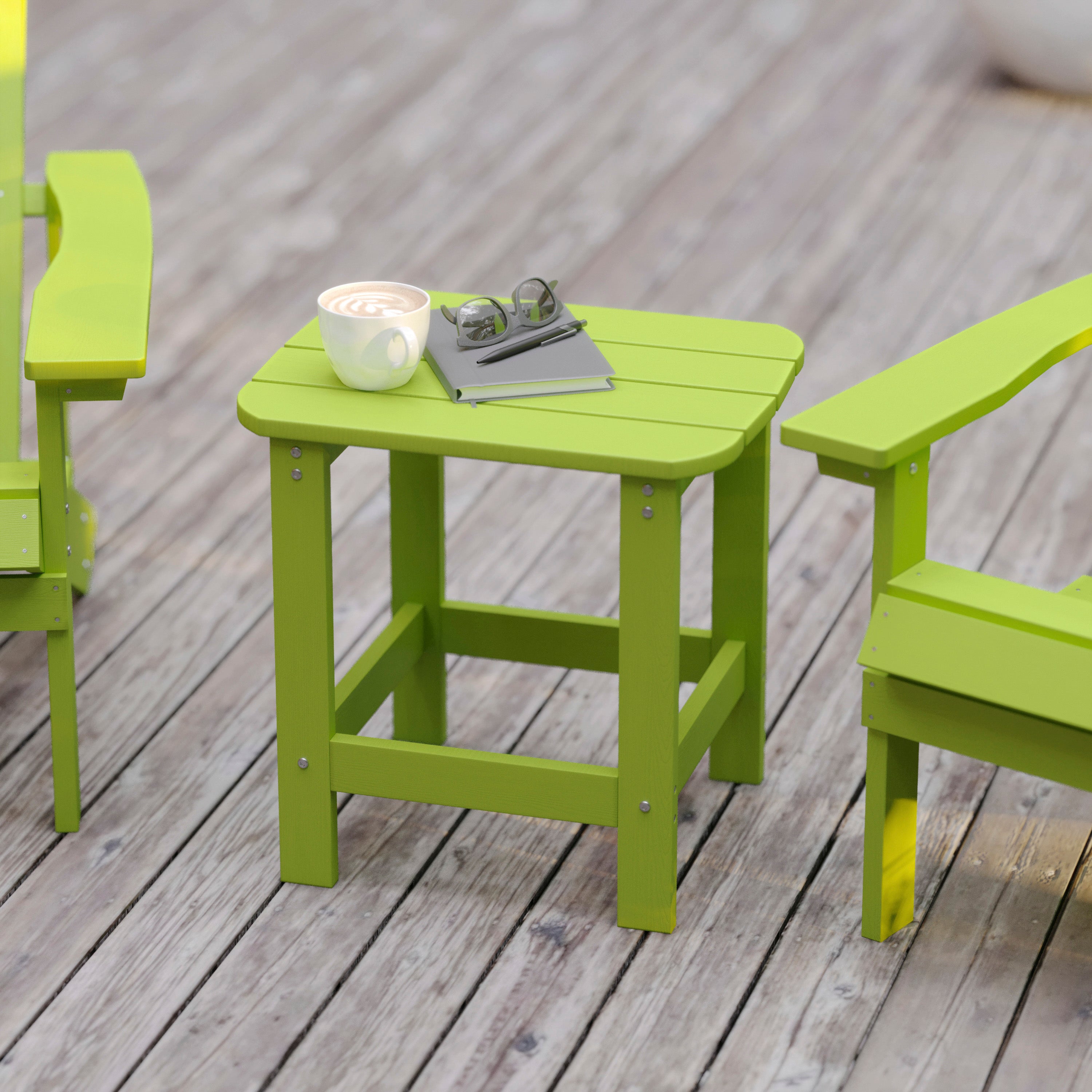 Charlestown Tiered Commercial Poly Resin Adirondack Side Table - Lime Green - All-Weather - Indoor/Outdoor