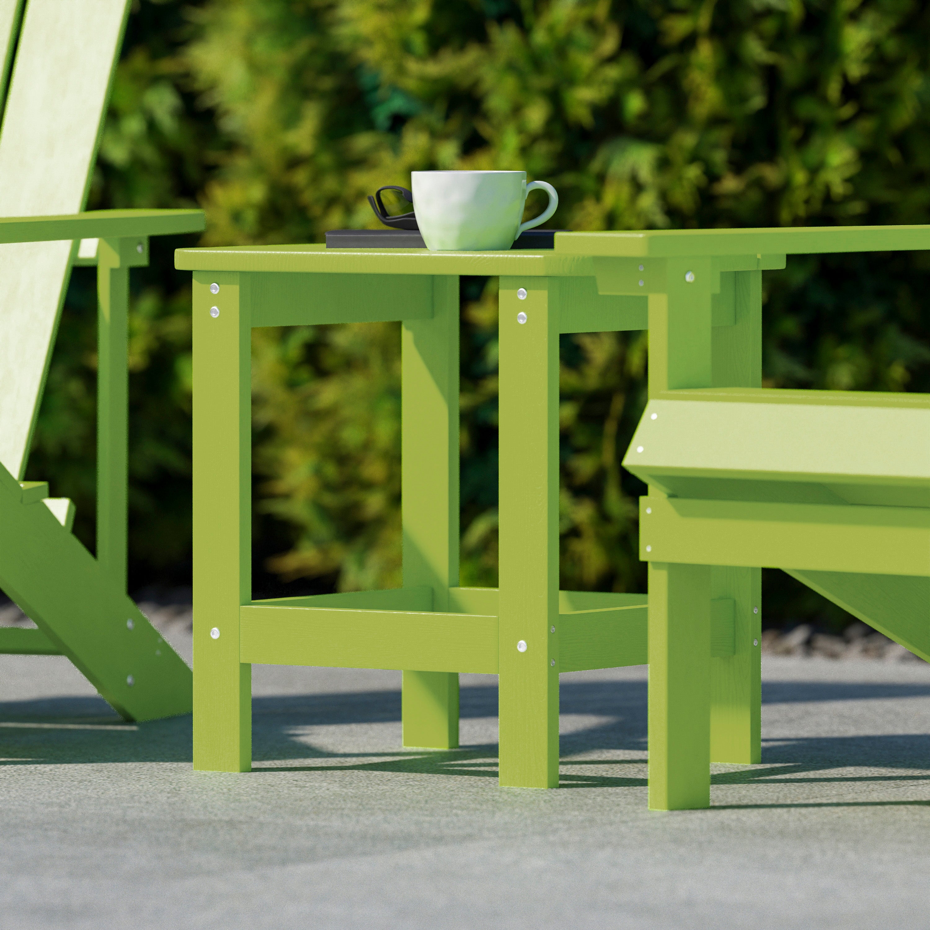 Charlestown Tiered Commercial Poly Resin Adirondack Side Table - Lime Green - All-Weather - Indoor/Outdoor