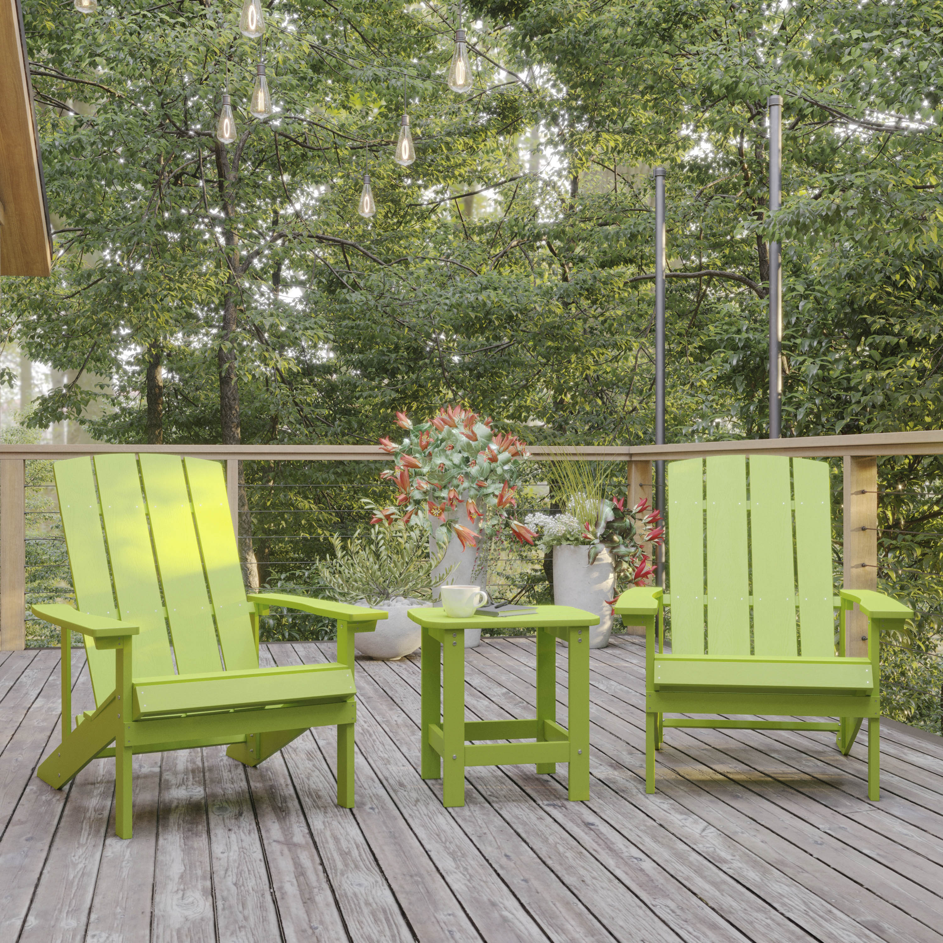 Charlestown Tiered Commercial Poly Resin Adirondack Side Table - Lime Green - All-Weather - Indoor/Outdoor