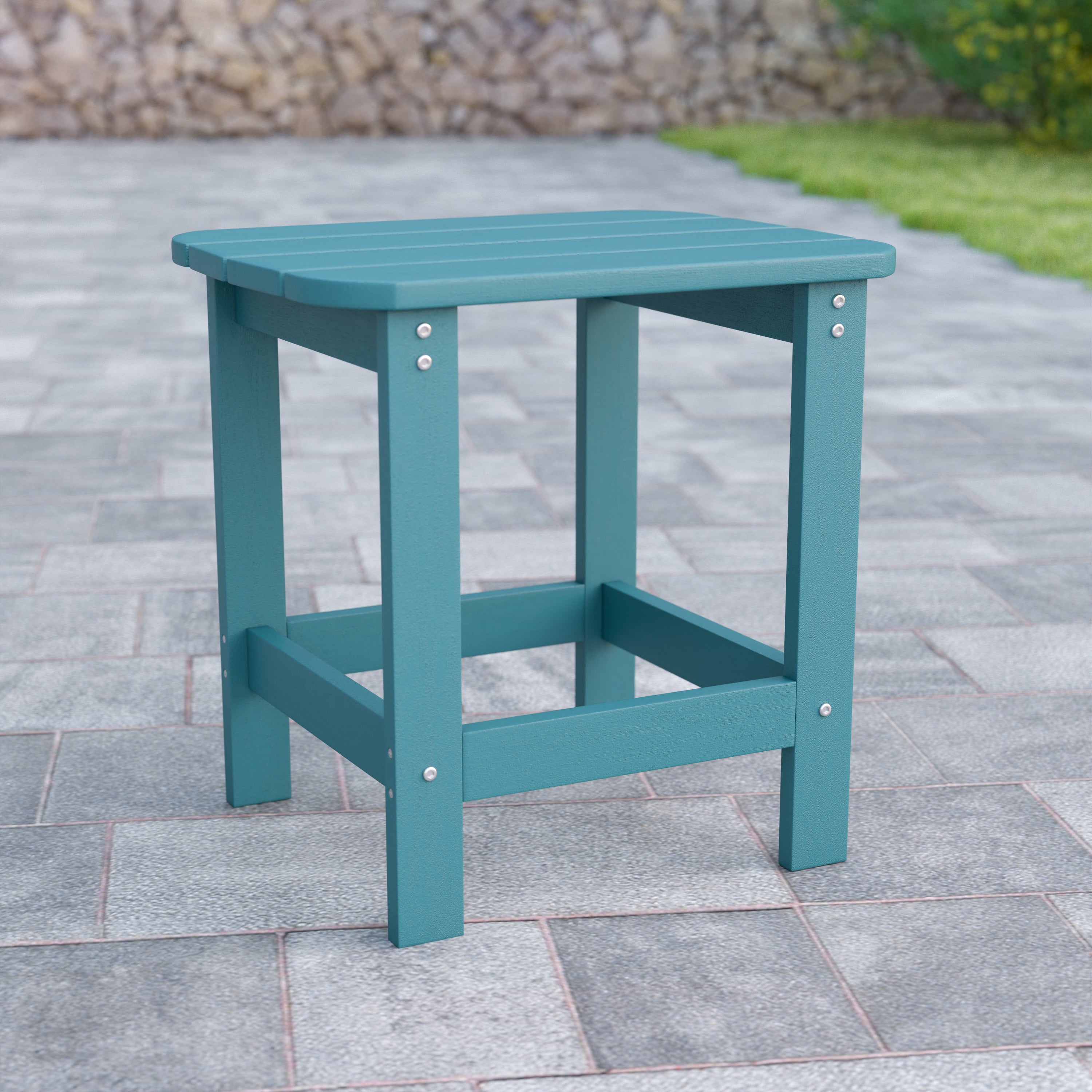 Charlestown All-Weather Poly Resin Wood Commercial Grade Adirondack Side Table in Teal