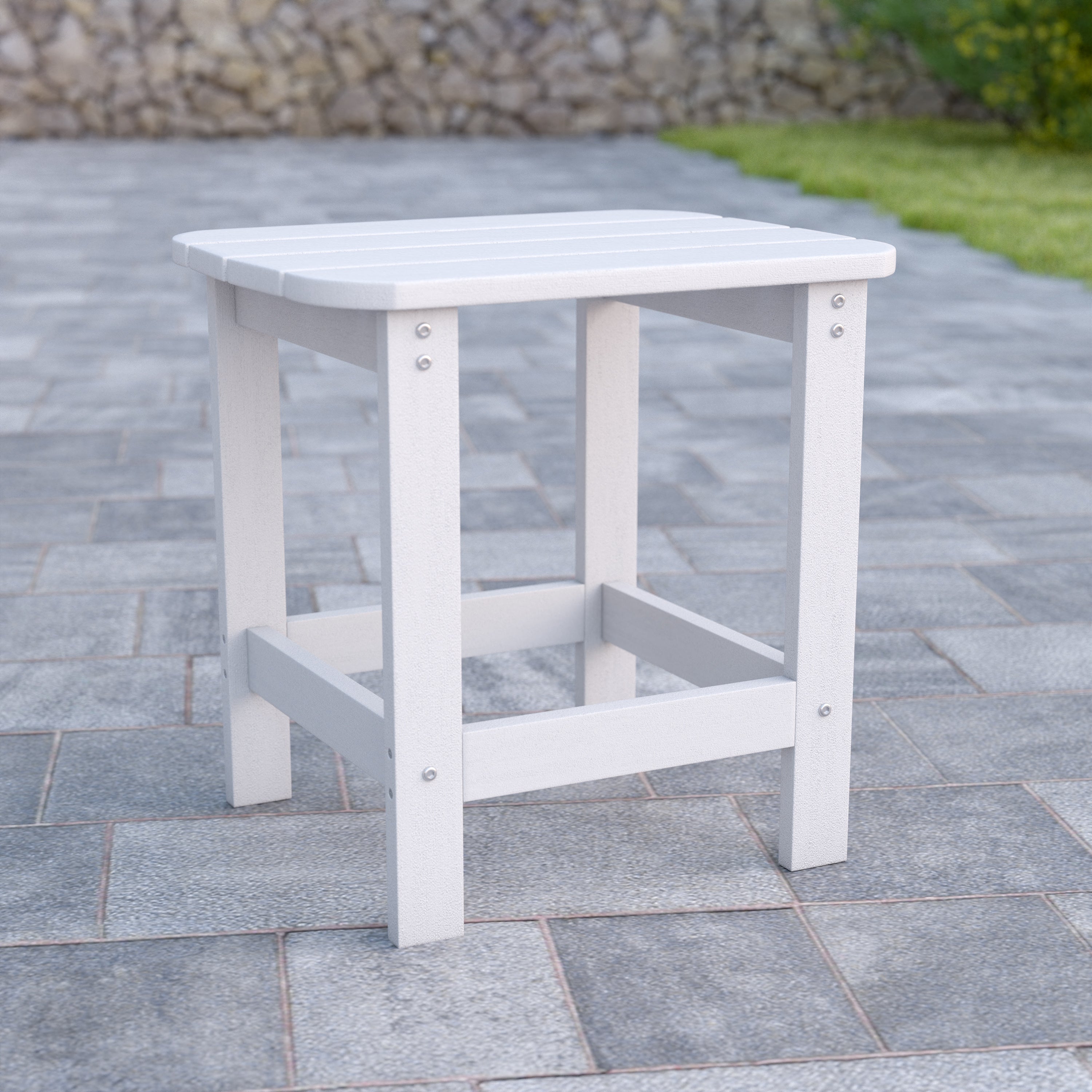 Charlestown All-Weather Poly Resin Wood Commercial Grade Adirondack Side Table in White