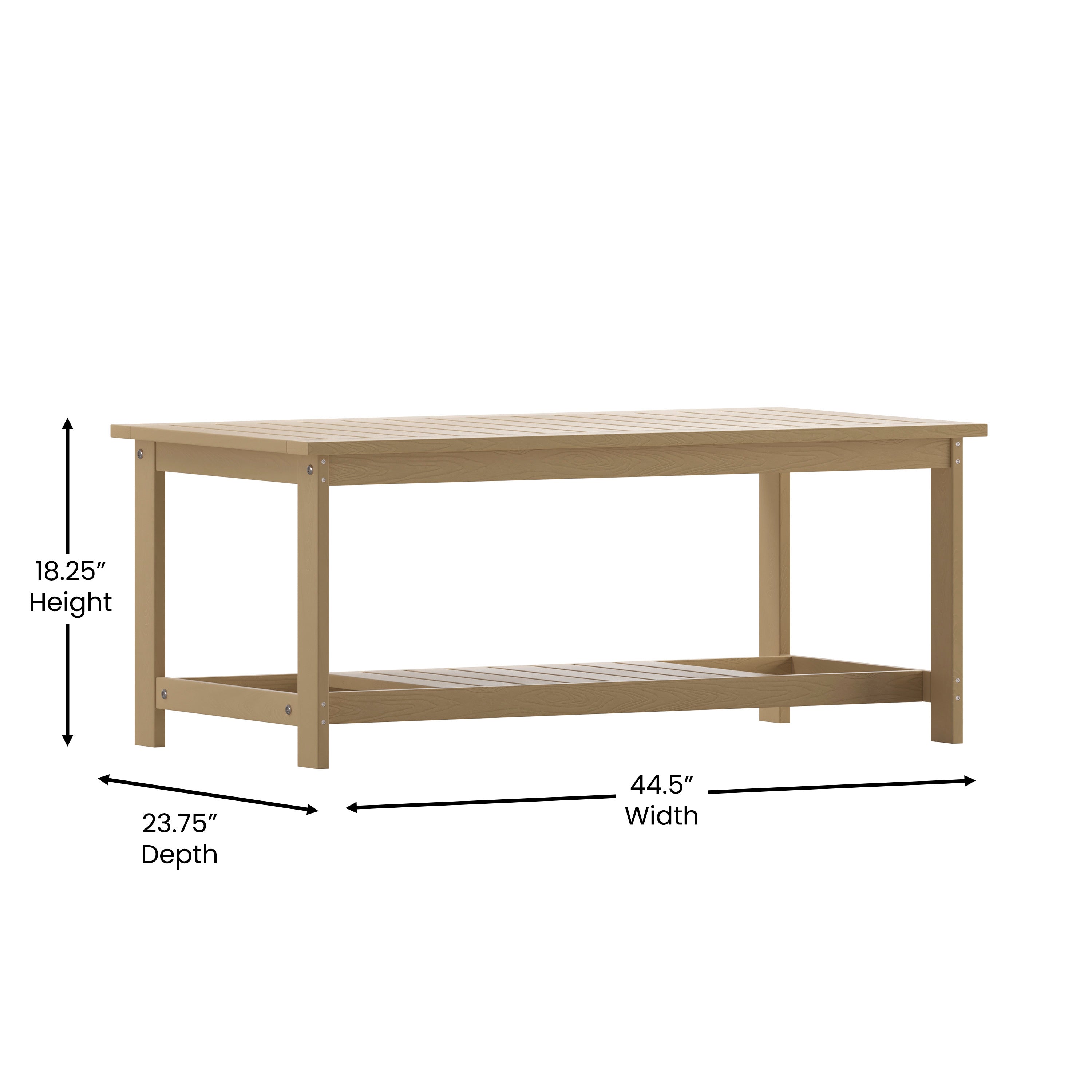 Charlestown All-Weather Poly Resin Wood Two Tiered Commercial Grade Adirondack Slatted Coffee Conversation Table in Natural Cedar