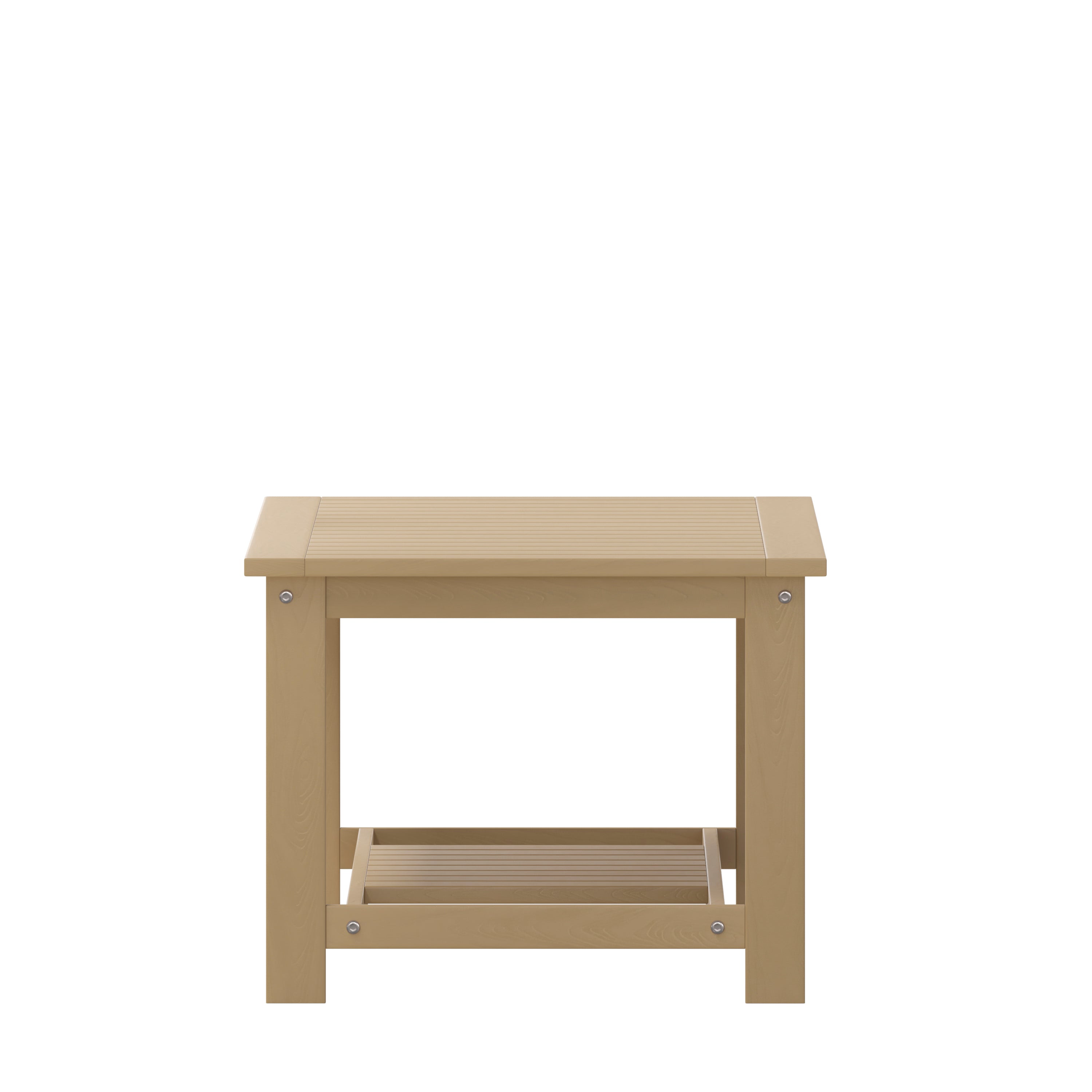 Charlestown All-Weather Poly Resin Wood Two Tiered Commercial Grade Adirondack Slatted Coffee Conversation Table in Natural Cedar
