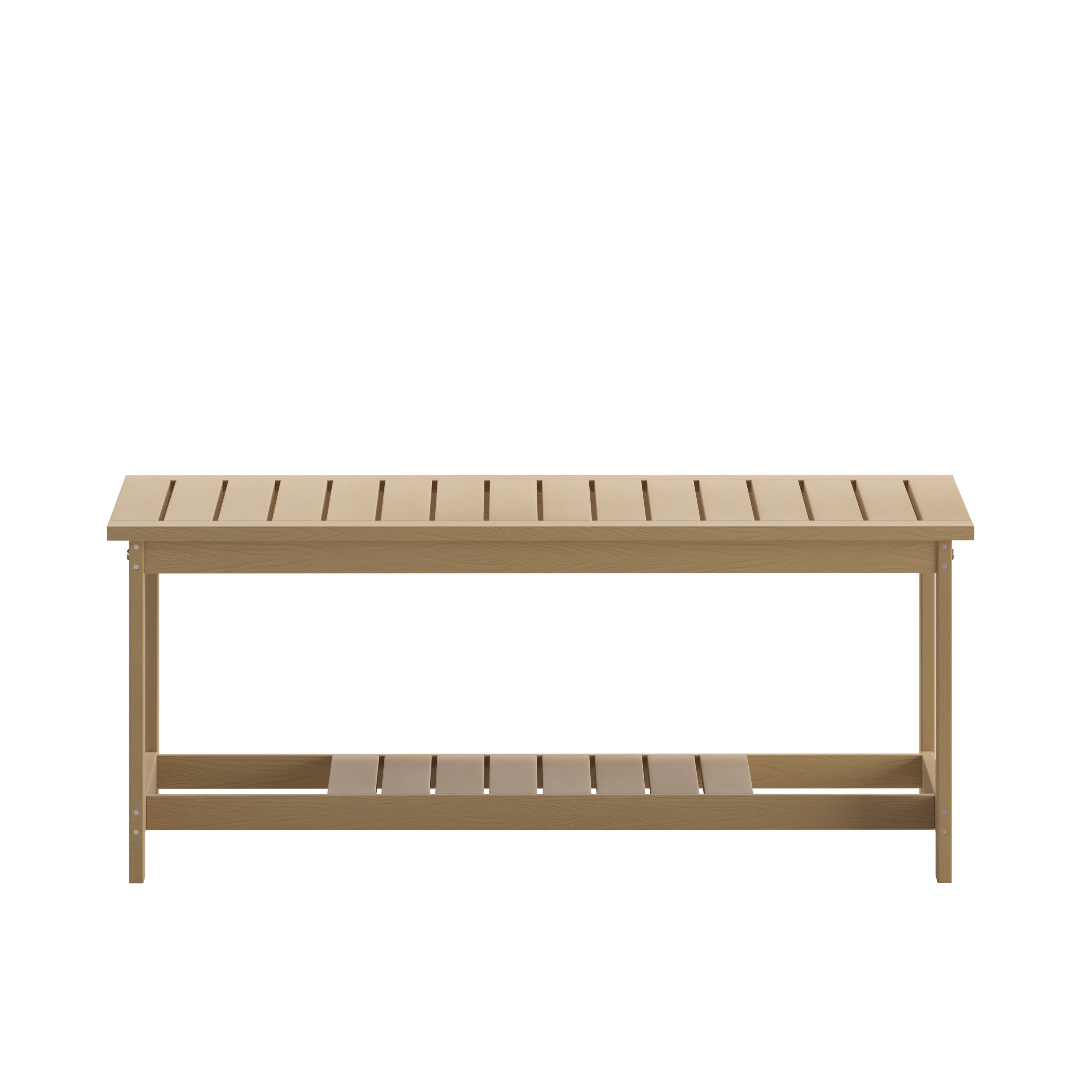 Charlestown All-Weather Poly Resin Wood Two Tiered Commercial Grade Adirondack Slatted Coffee Conversation Table in Natural Cedar