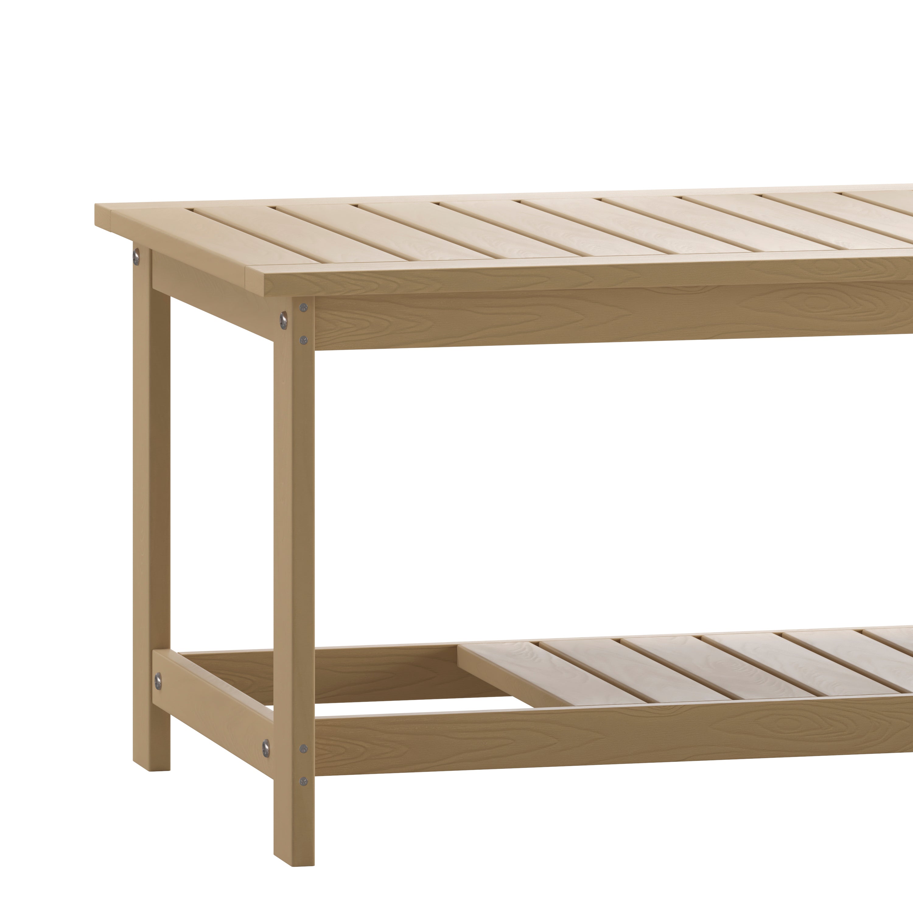 Charlestown All-Weather Poly Resin Wood Two Tiered Commercial Grade Adirondack Slatted Coffee Conversation Table in Natural Cedar