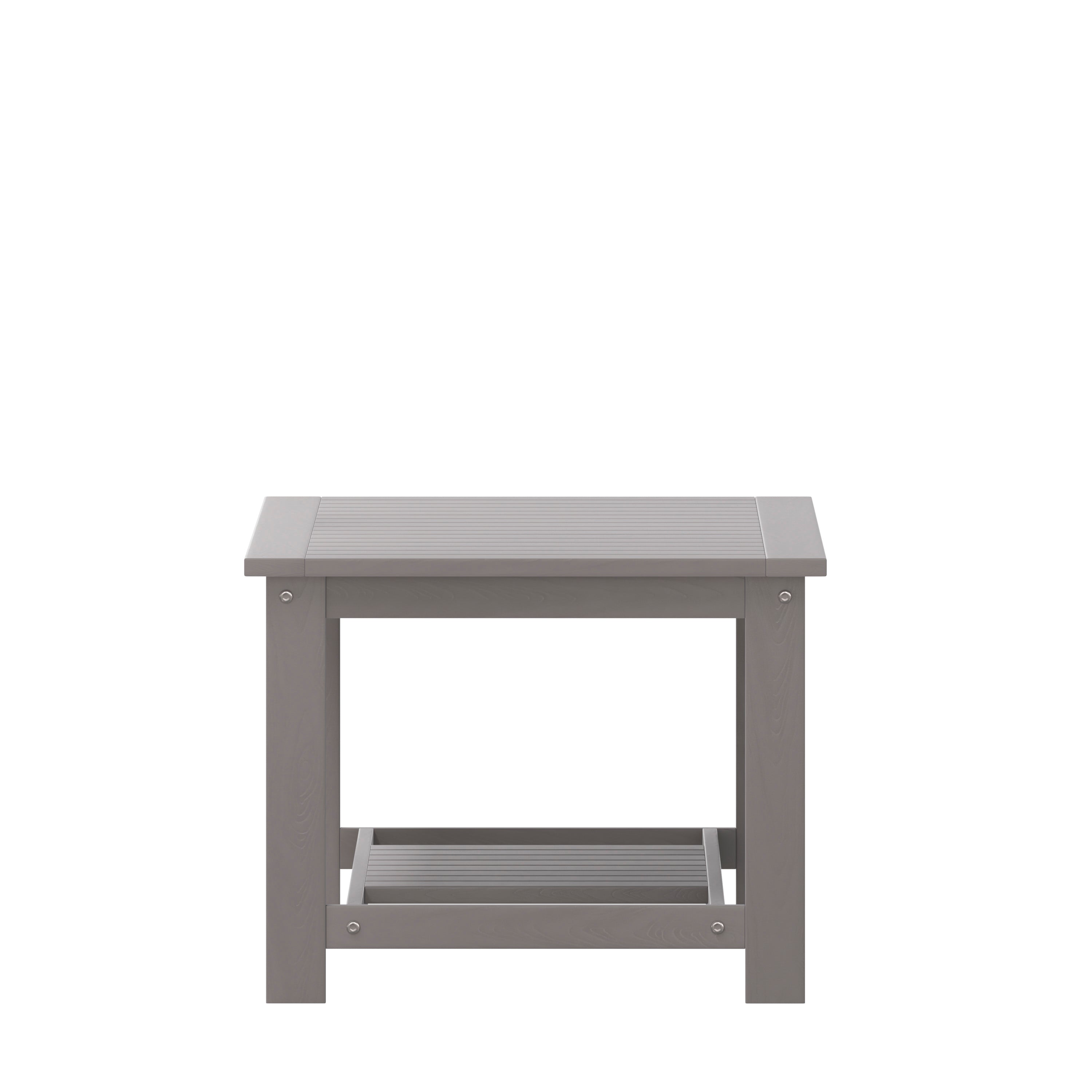 Charlestown All-Weather Poly Resin Wood Two Tiered Commercial Grade Adirondack Slatted Coffee Conversation Table in Gray