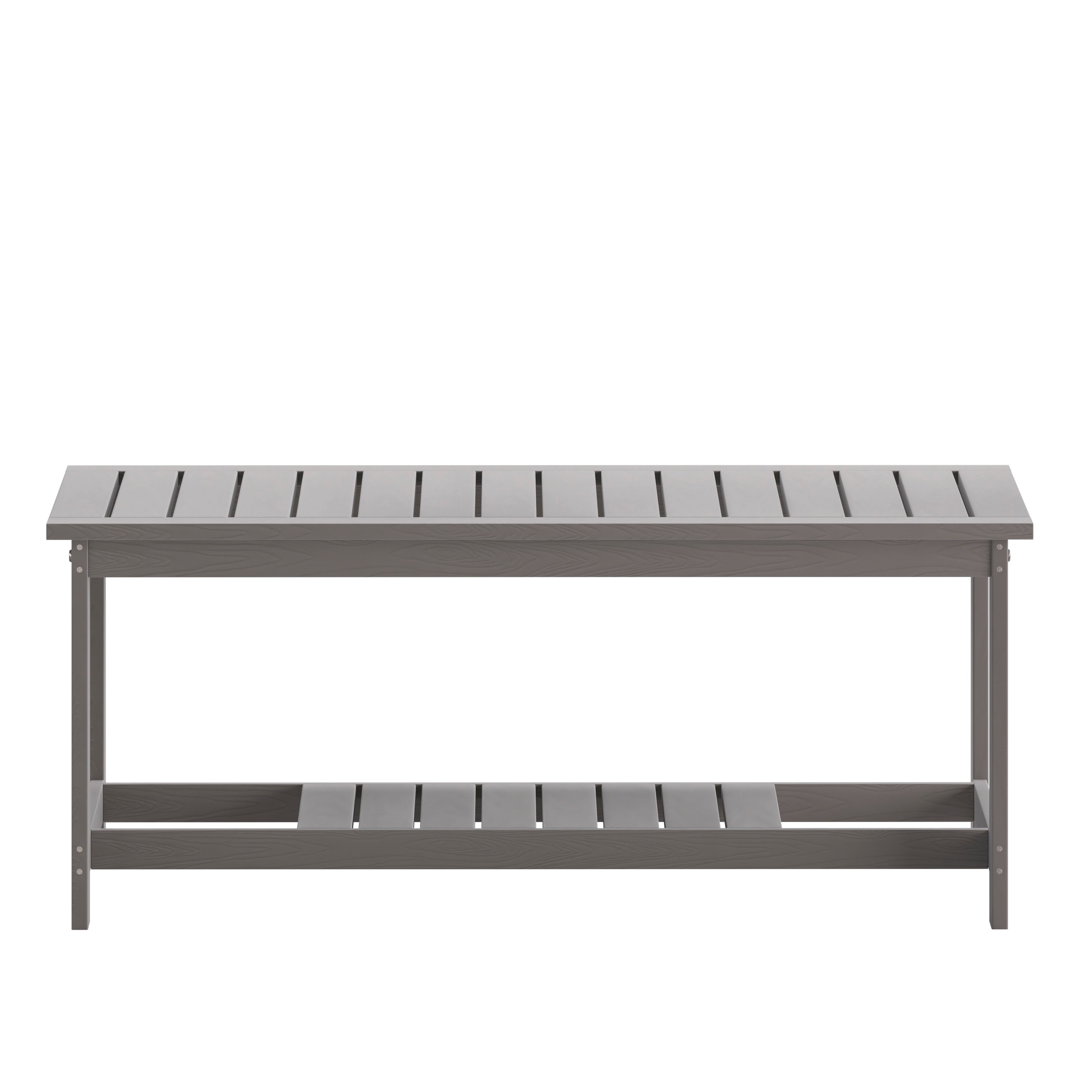Charlestown All-Weather Poly Resin Wood Two Tiered Commercial Grade Adirondack Slatted Coffee Conversation Table in Gray