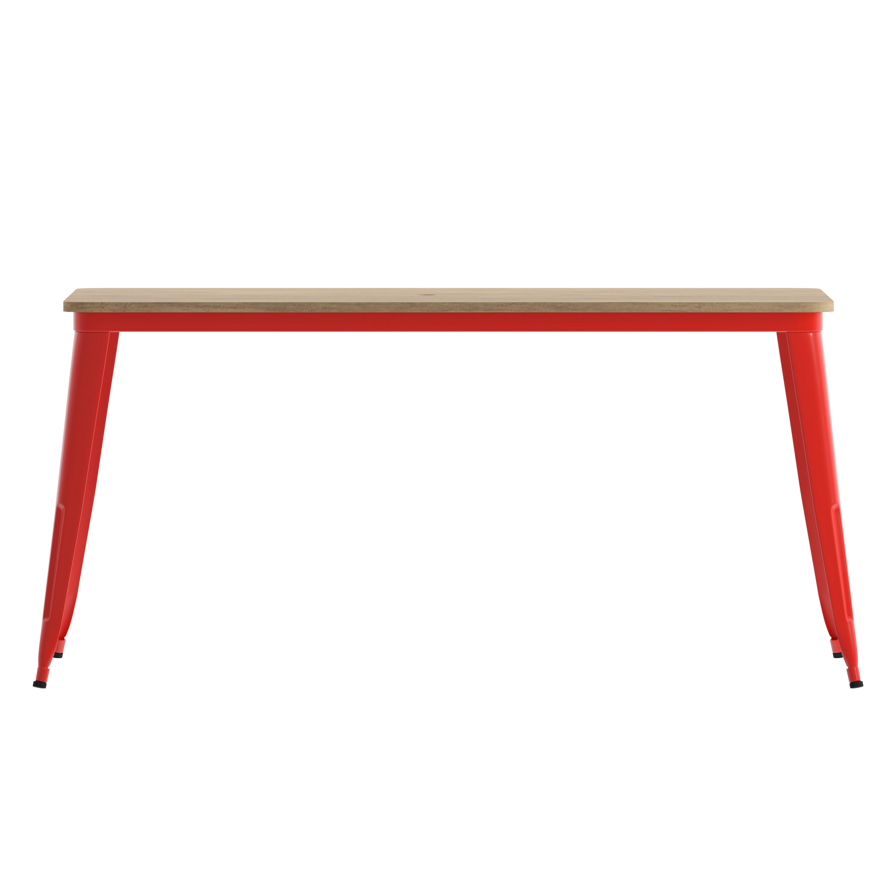 Declan Commercial Indoor/Outdoor Dining Table with Umbrella Hole, 30" x 60" All Weather Brown Poly Resin Top and Red Steel Base