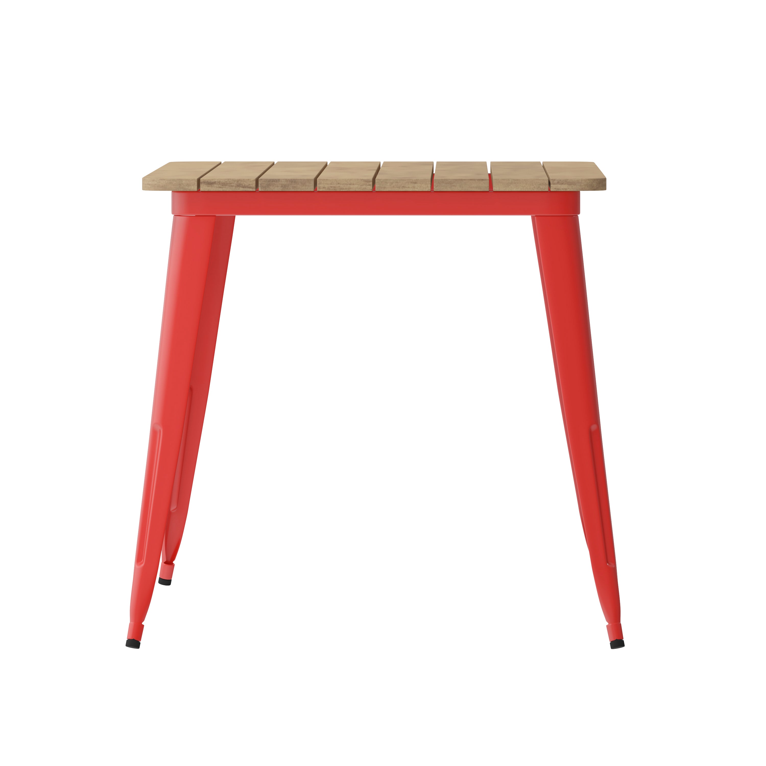 Declan Commercial Indoor/Outdoor Dining Table with Umbrella Hole, 30" x 60" All Weather Brown Poly Resin Top and Red Steel Base