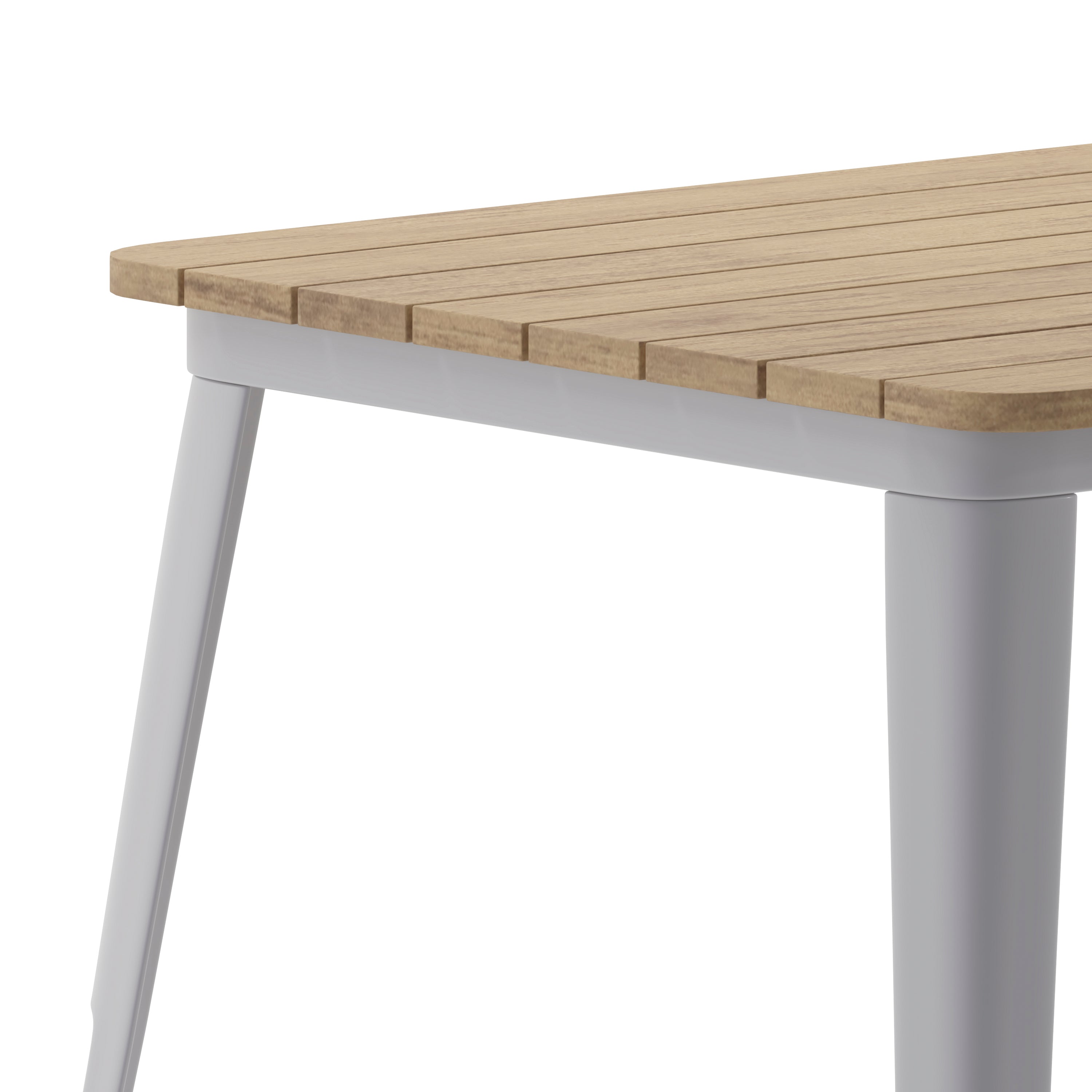 Declan Commercial Indoor/Outdoor Dining Table with Umbrella Hole, 30" x 60" All Weather Brown Poly Resin Top and Silver Steel Base