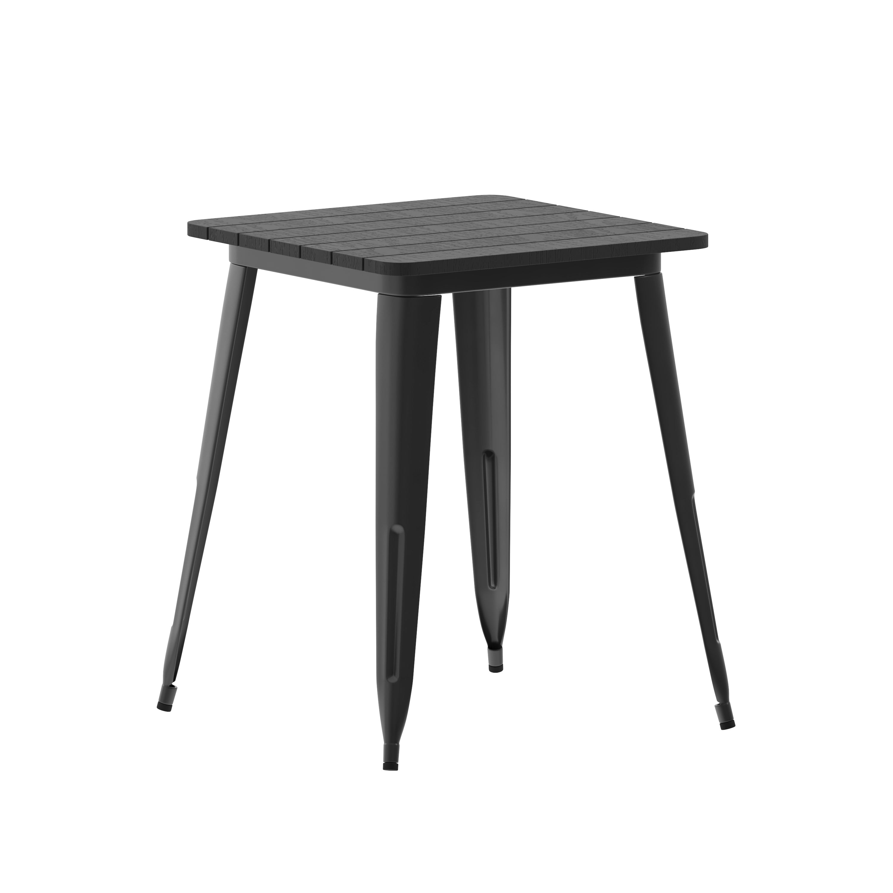 Declan Commercial Grade Indoor/Outdoor Dining Table, 23.75" Square All Weather Black Poly Resin Top with Black Steel Base