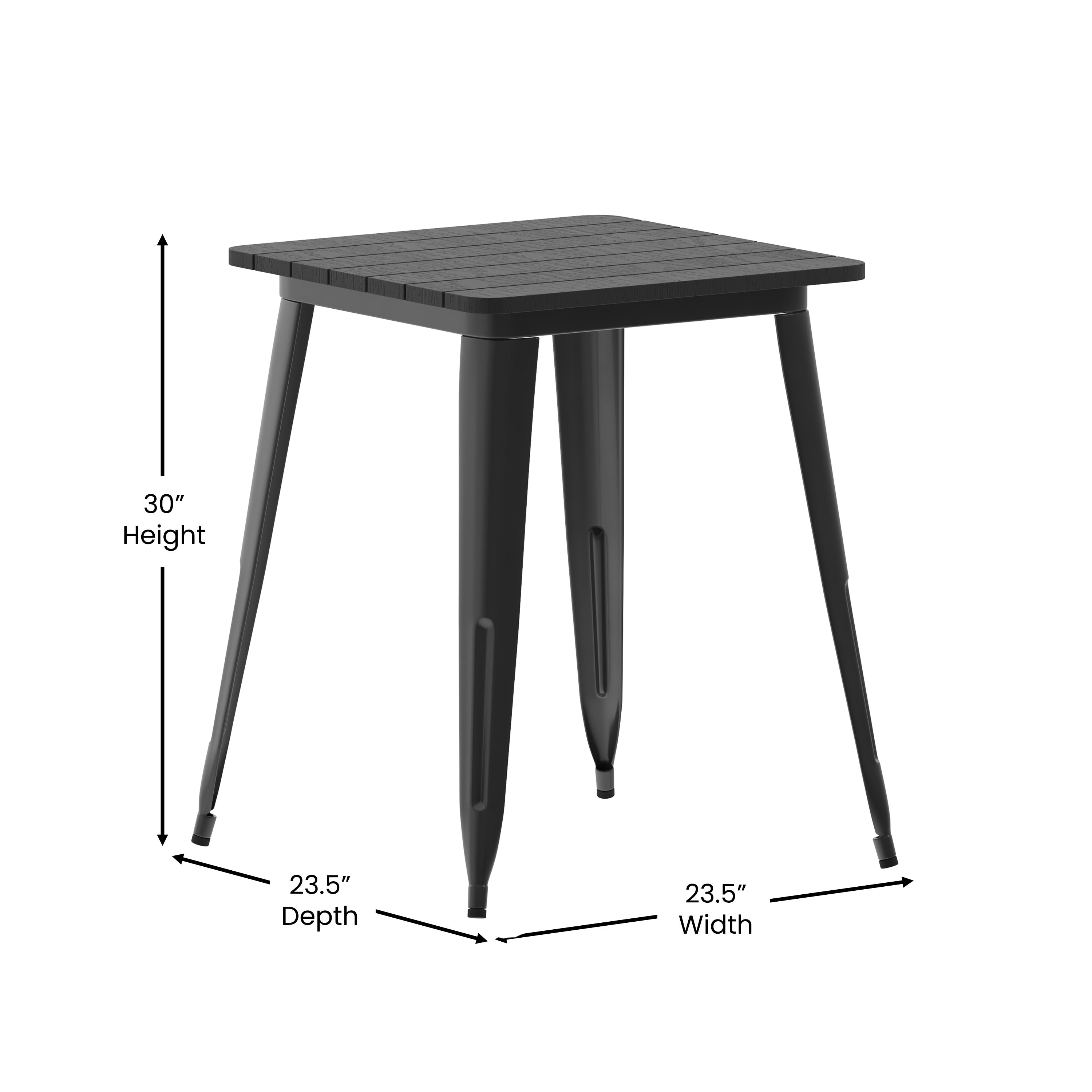 Declan Commercial Grade Indoor/Outdoor Dining Table, 23.75" Square All Weather Black Poly Resin Top with Black Steel Base