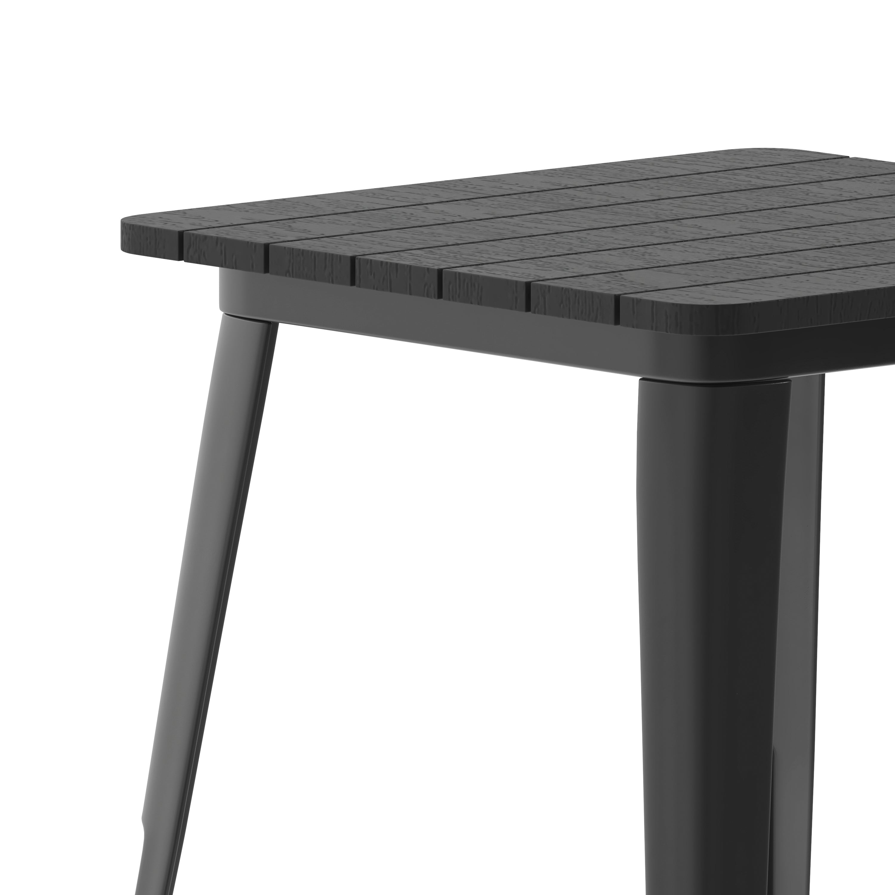 Declan Commercial Grade Indoor/Outdoor Dining Table, 23.75" Square All Weather Black Poly Resin Top with Black Steel Base