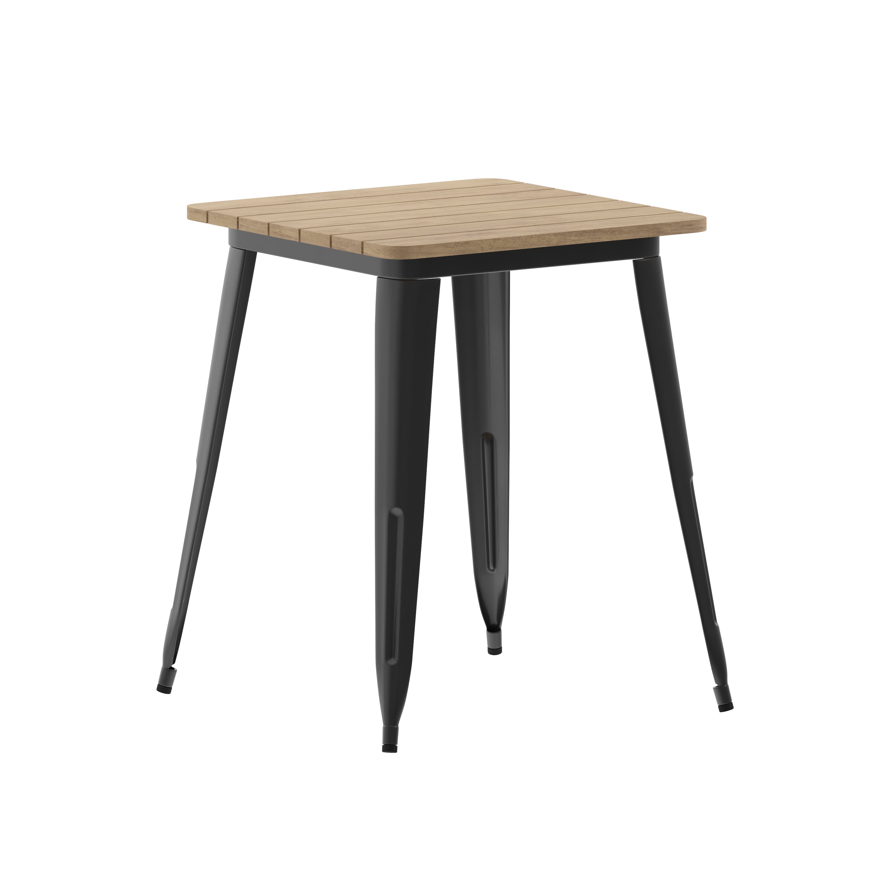 Declan Commercial Grade Indoor/Outdoor Dining Table, 23.75" Square All Weather Brown Poly Resin Top with Black Steel Base