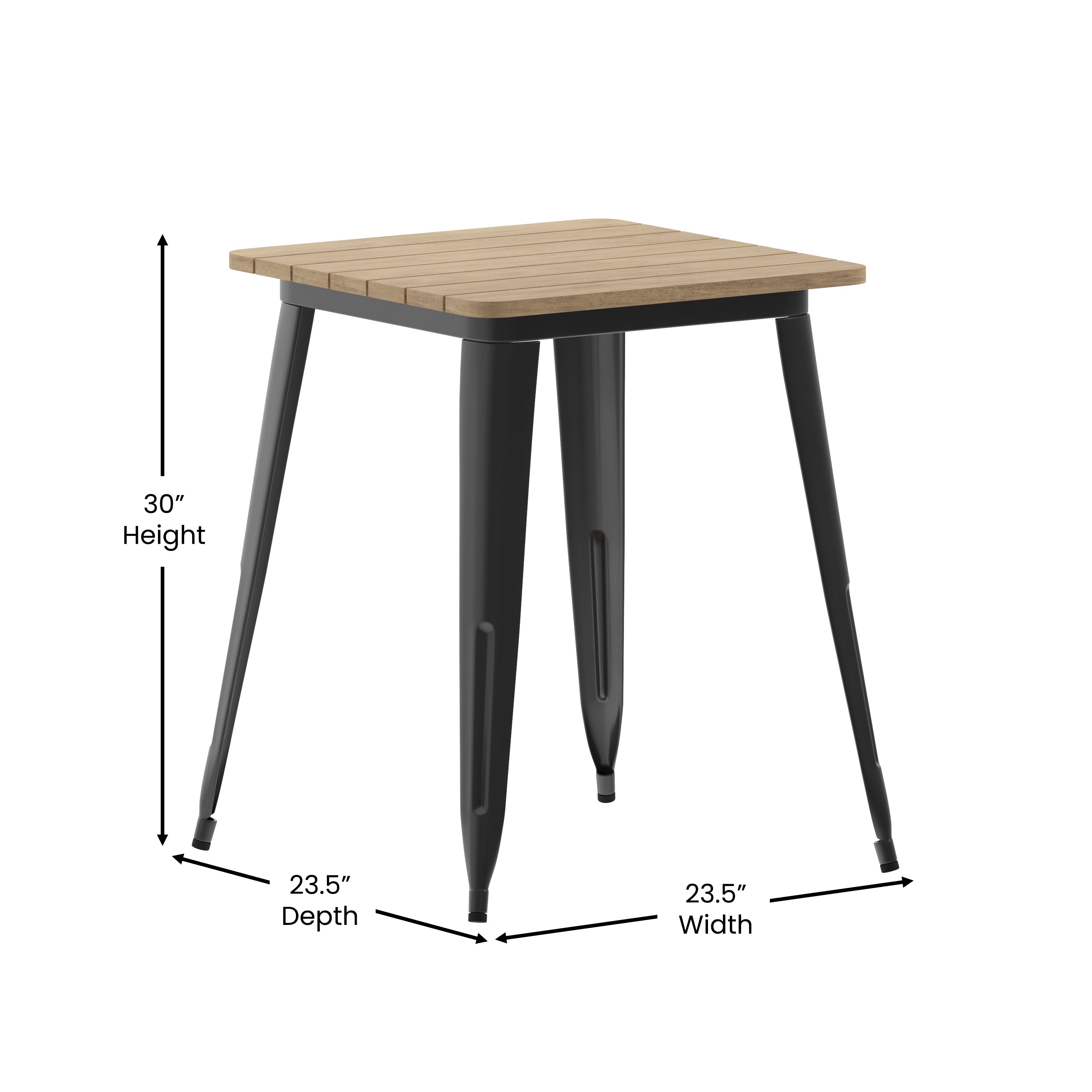 Declan Commercial Grade Indoor/Outdoor Dining Table, 23.75" Square All Weather Brown Poly Resin Top with Black Steel Base