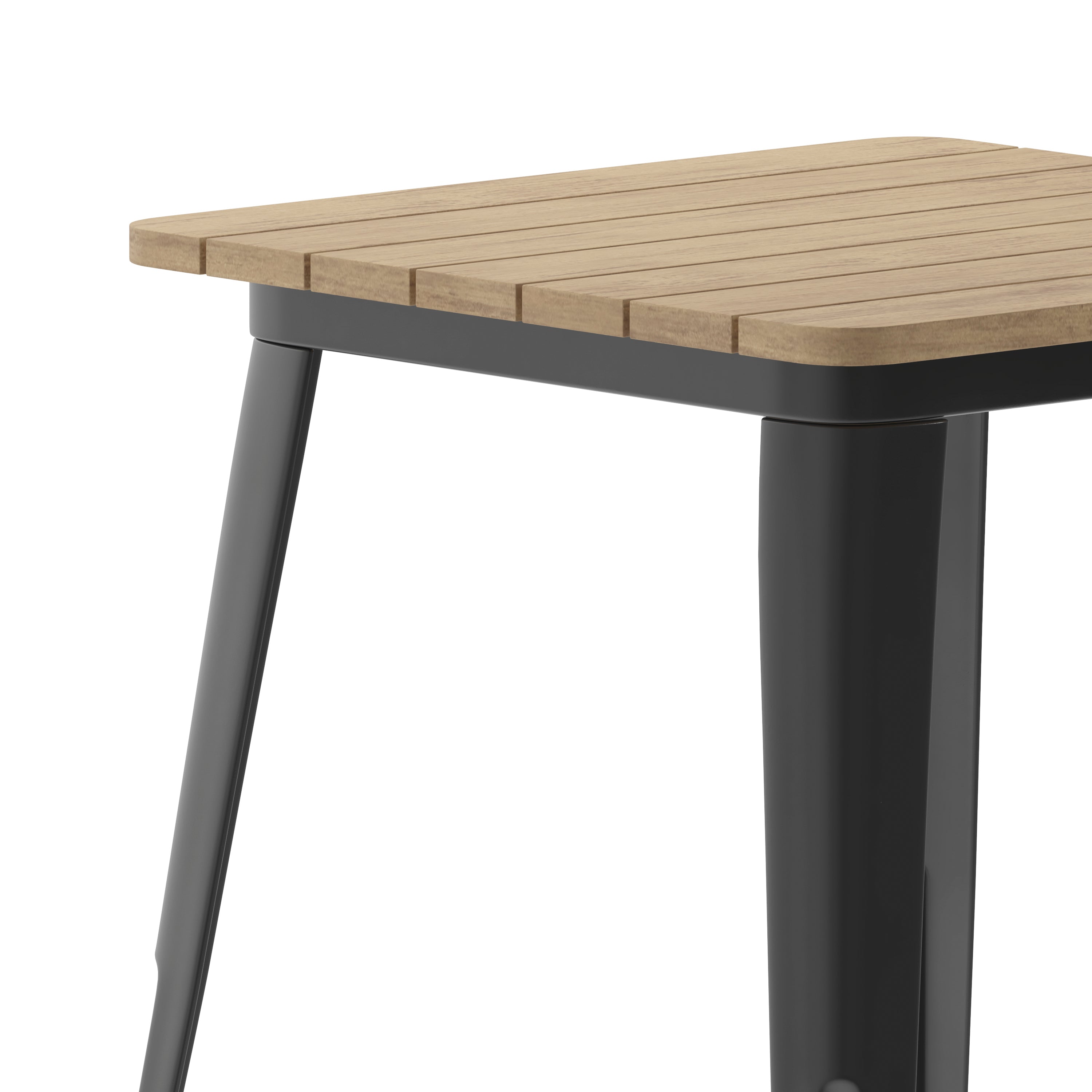 Declan Commercial Grade Indoor/Outdoor Dining Table, 23.75" Square All Weather Brown Poly Resin Top with Black Steel Base