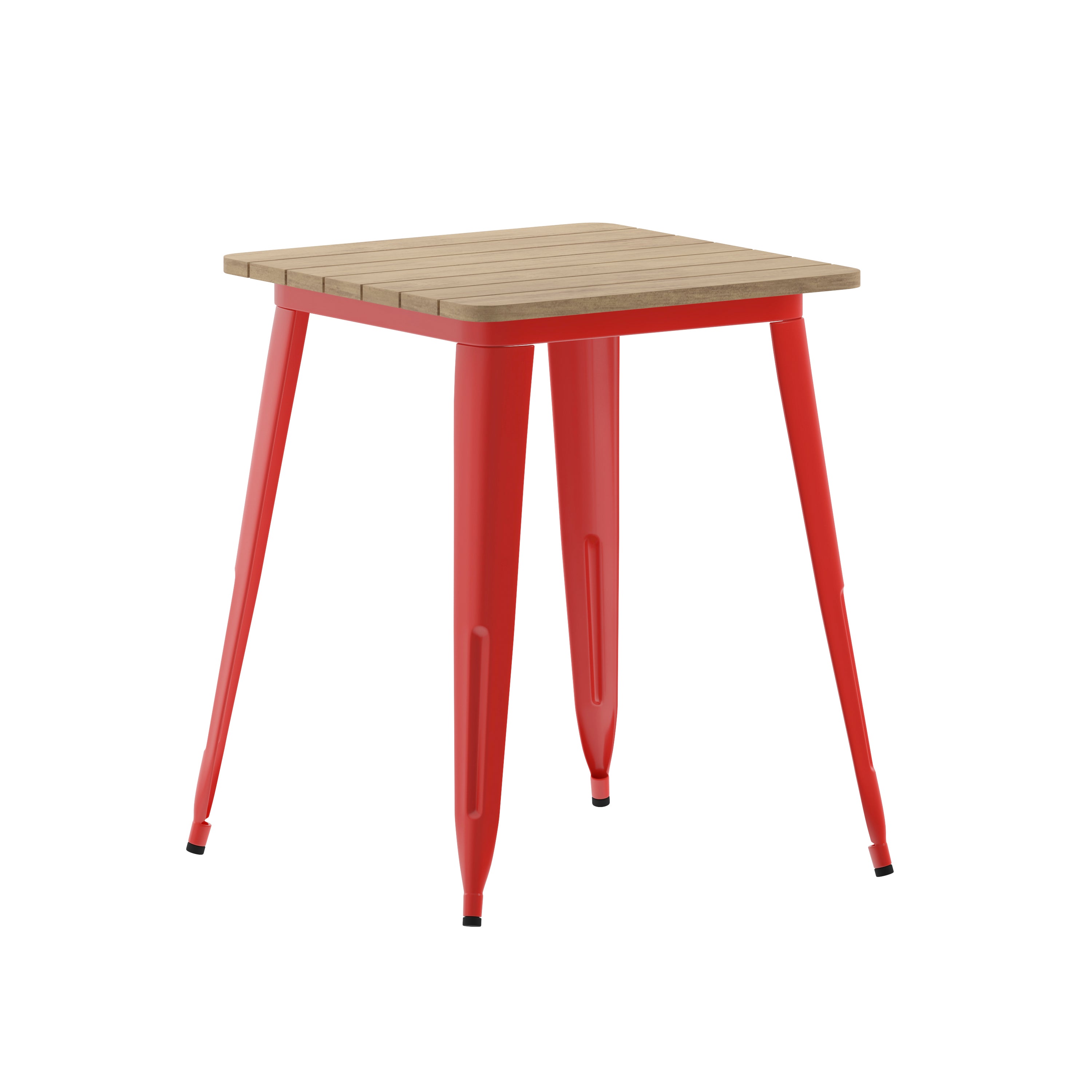 Declan Commercial Grade Indoor/Outdoor Dining Table, 23.75" Square All Weather Brown Poly Resin Top with Red Steel Base