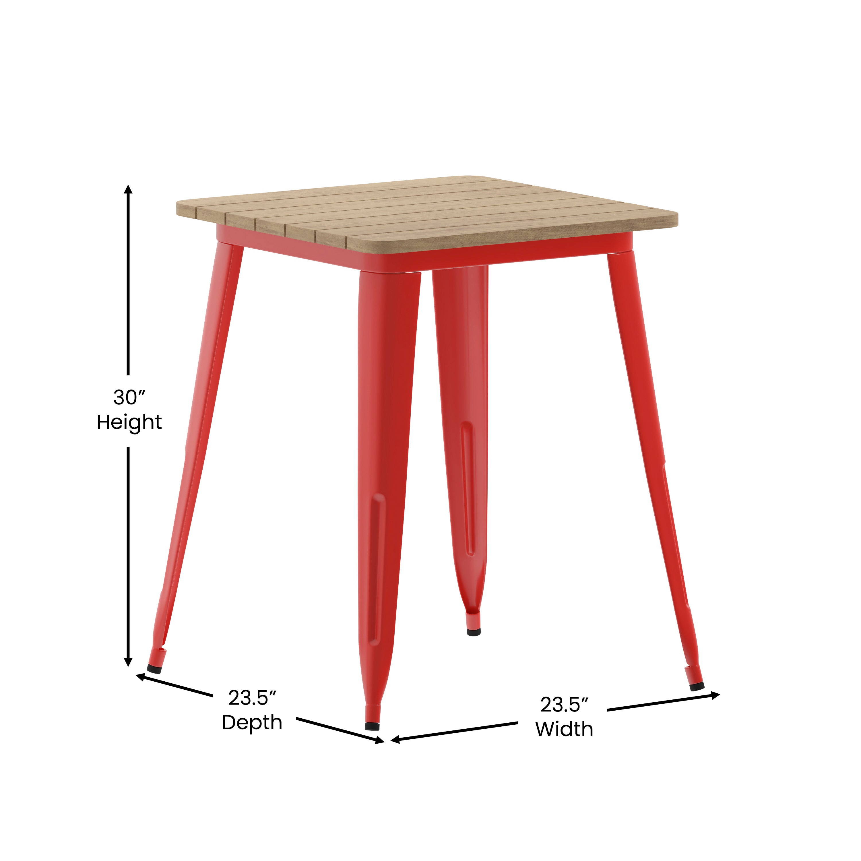Declan Commercial Grade Indoor/Outdoor Dining Table, 23.75" Square All Weather Brown Poly Resin Top with Red Steel Base