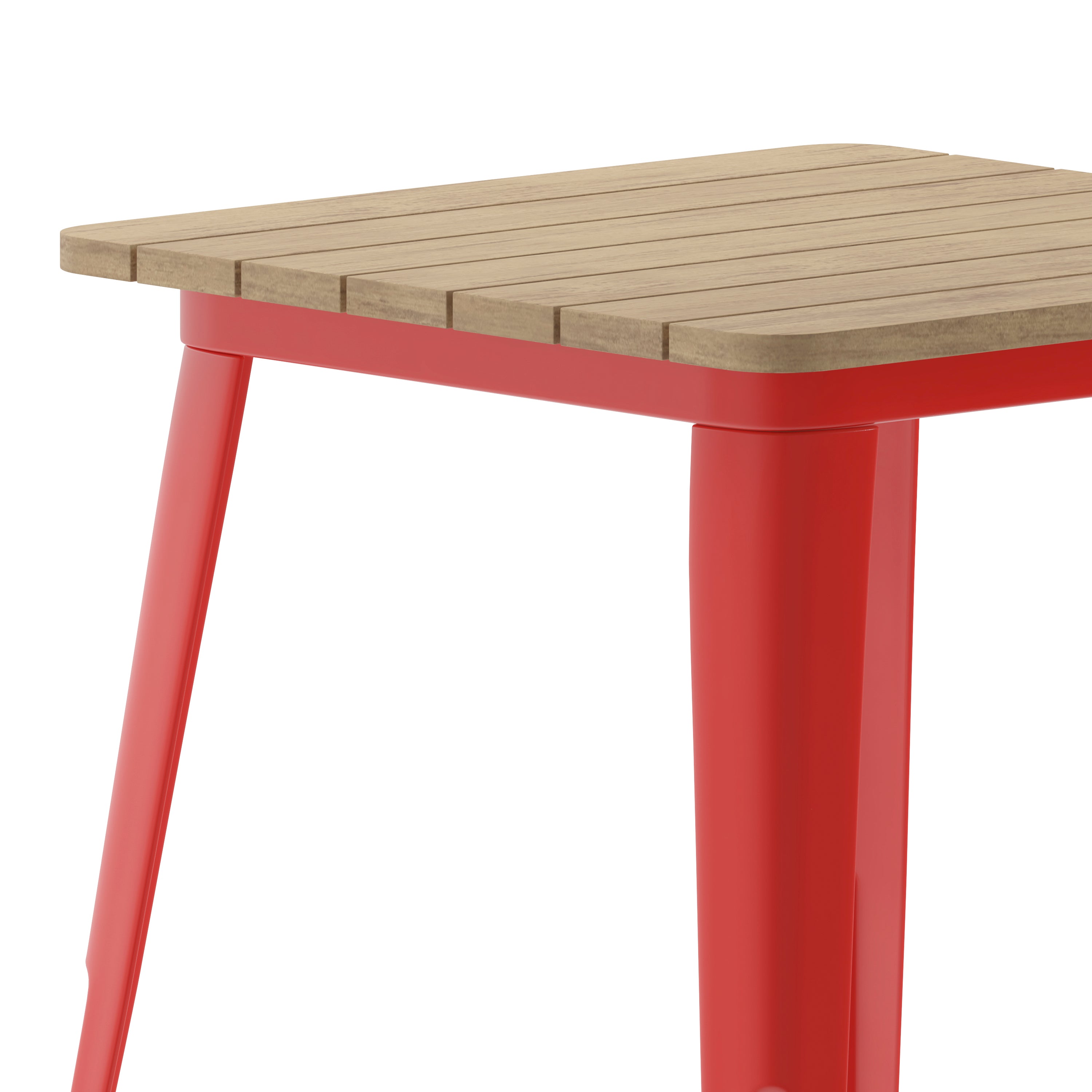 Declan Commercial Grade Indoor/Outdoor Dining Table, 23.75" Square All Weather Brown Poly Resin Top with Red Steel Base