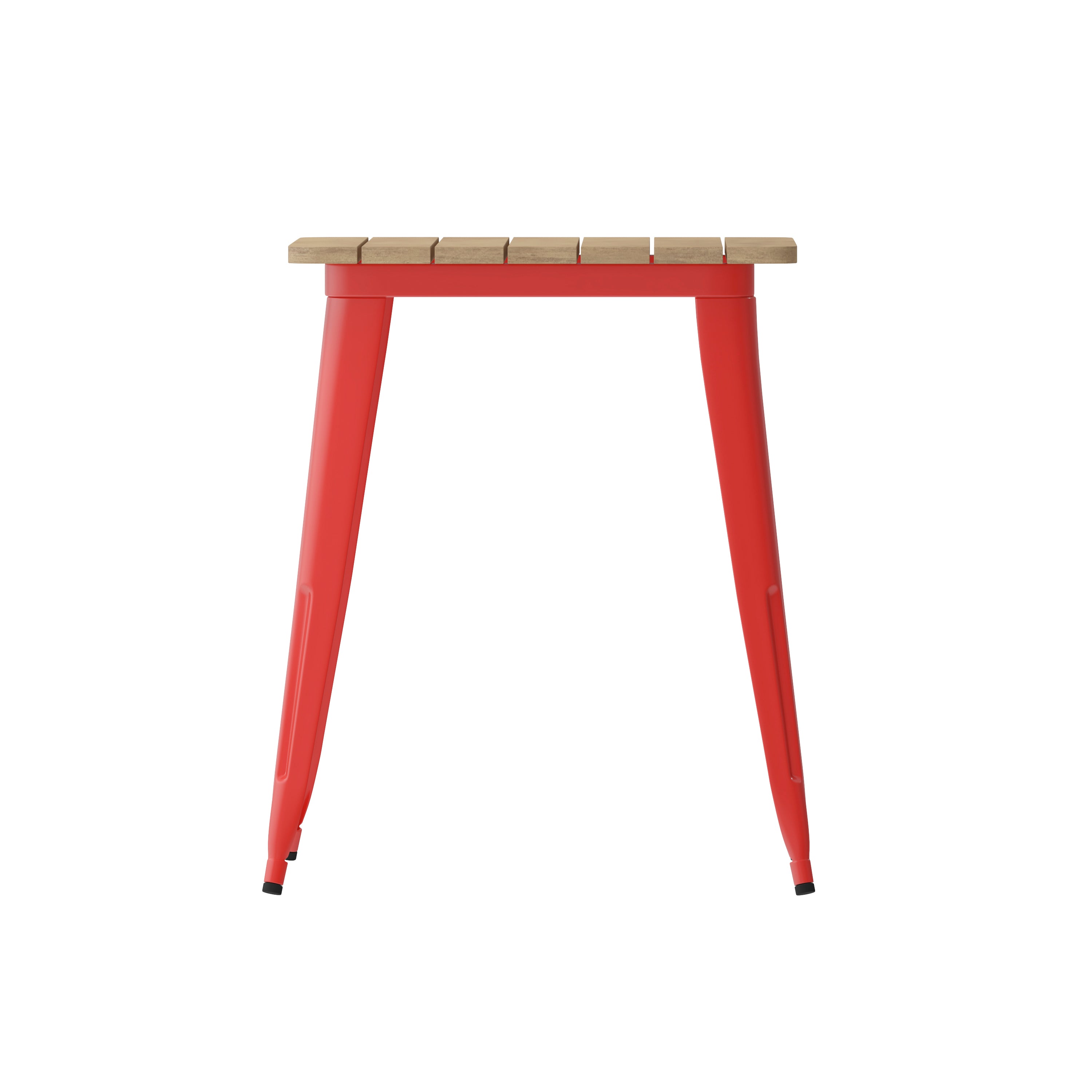 Declan Commercial Grade Indoor/Outdoor Dining Table, 23.75" Square All Weather Brown Poly Resin Top with Red Steel Base