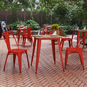 Declan Commercial Grade Indoor/Outdoor Dining Table, 23.75" Square All Weather Brown Poly Resin Top with Red Steel Base