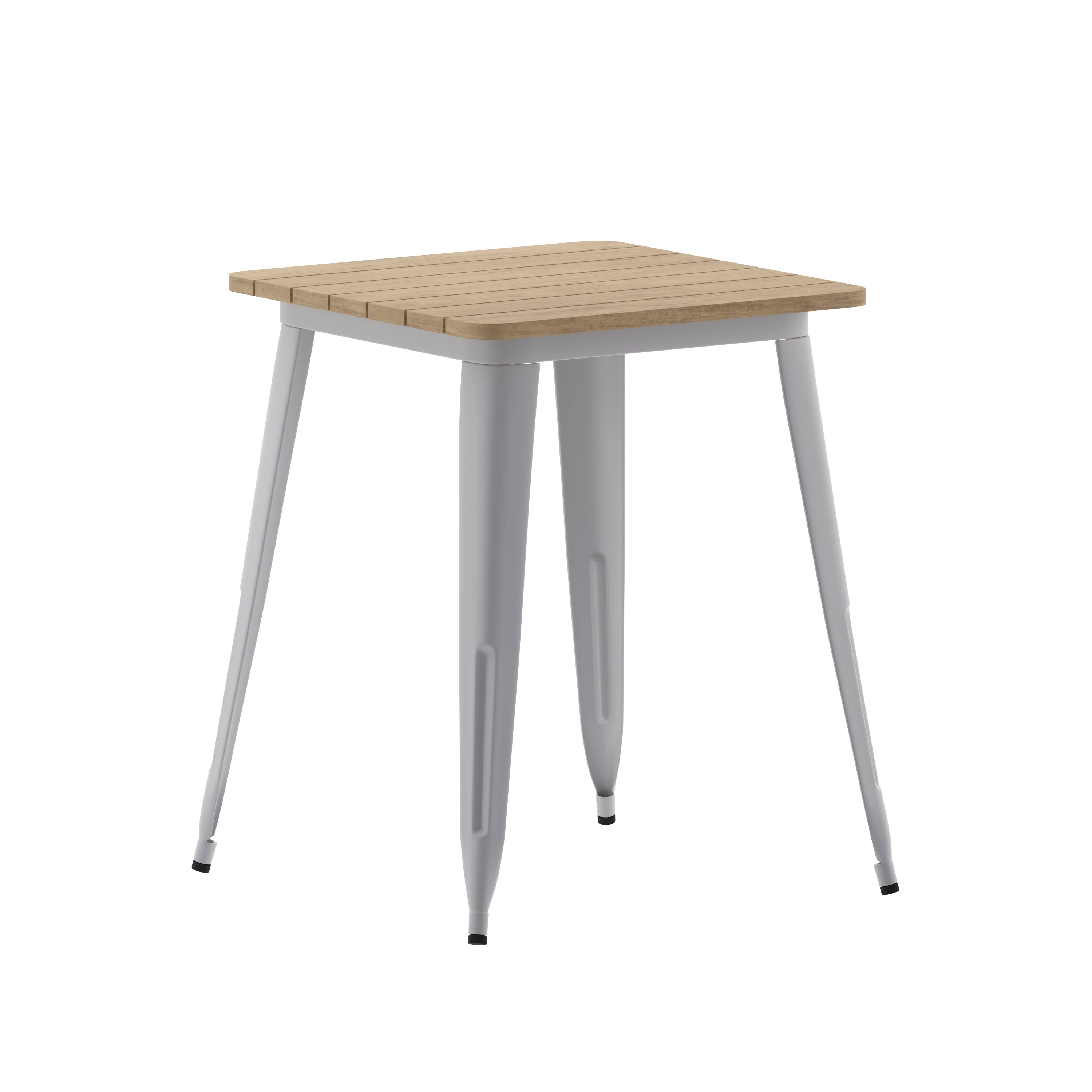 Declan Commercial Grade Indoor/Outdoor Dining Table, 23.75" Square All Weather Brown Poly Resin Top with Silver Steel Base