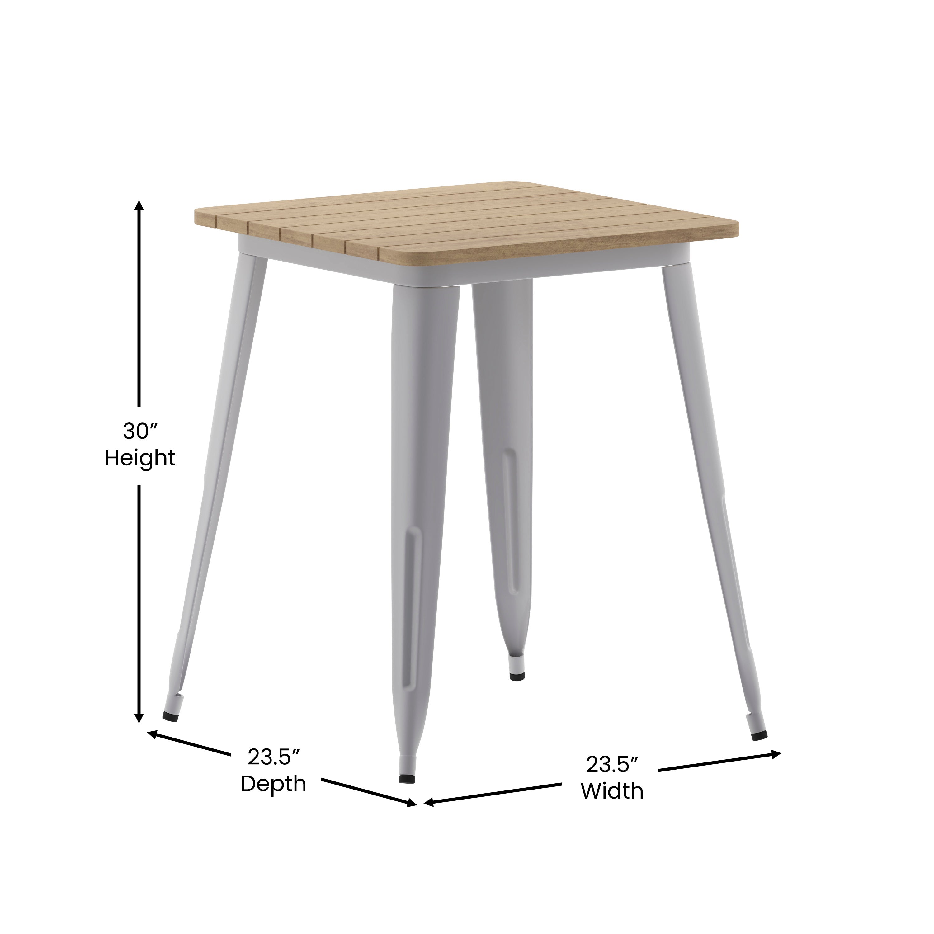 Declan Commercial Grade Indoor/Outdoor Dining Table, 23.75" Square All Weather Brown Poly Resin Top with Silver Steel Base