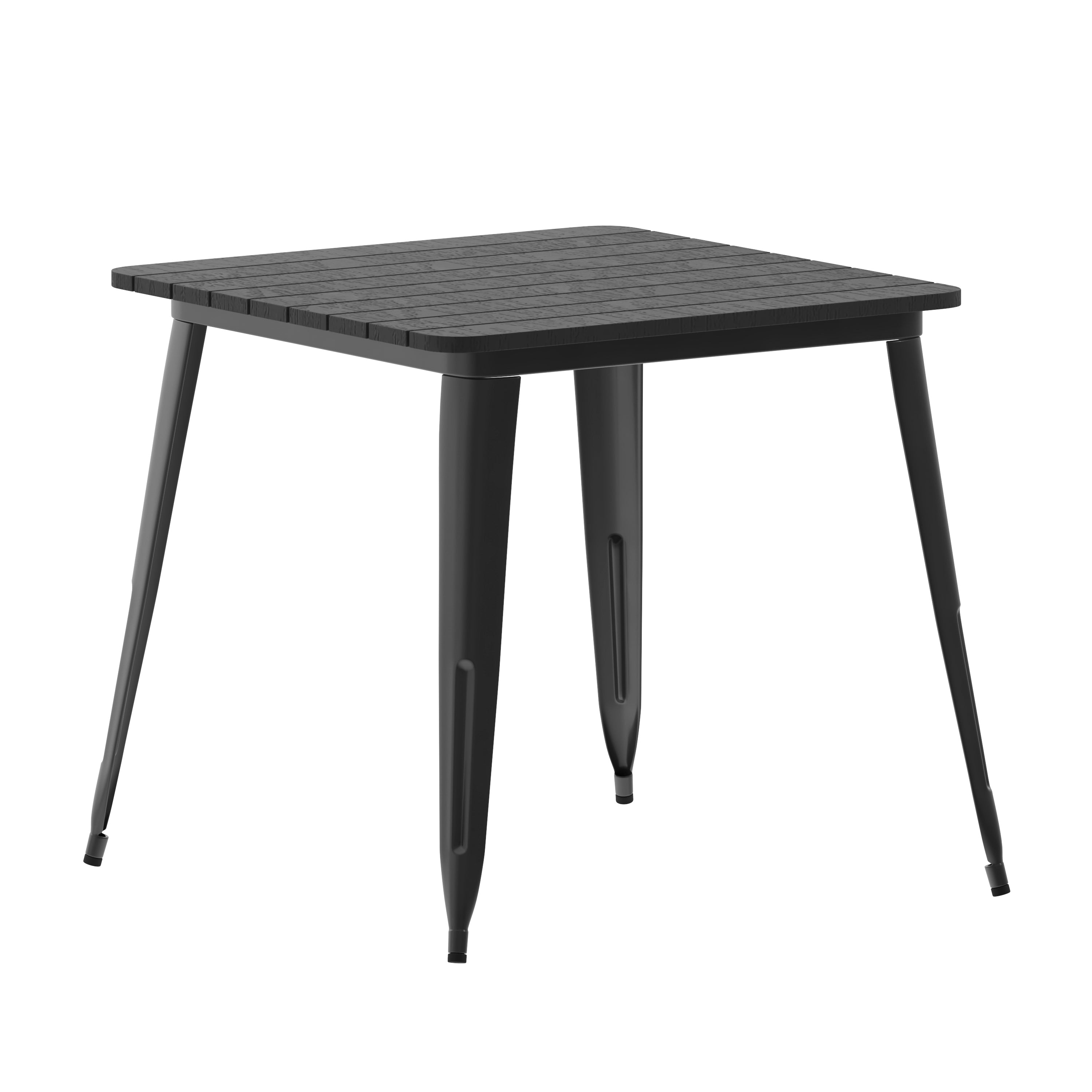 Declan Commercial Grade Indoor/Outdoor Dining Table, 31.5" Square All Weather Black Poly Resin Top with Black Steel Base