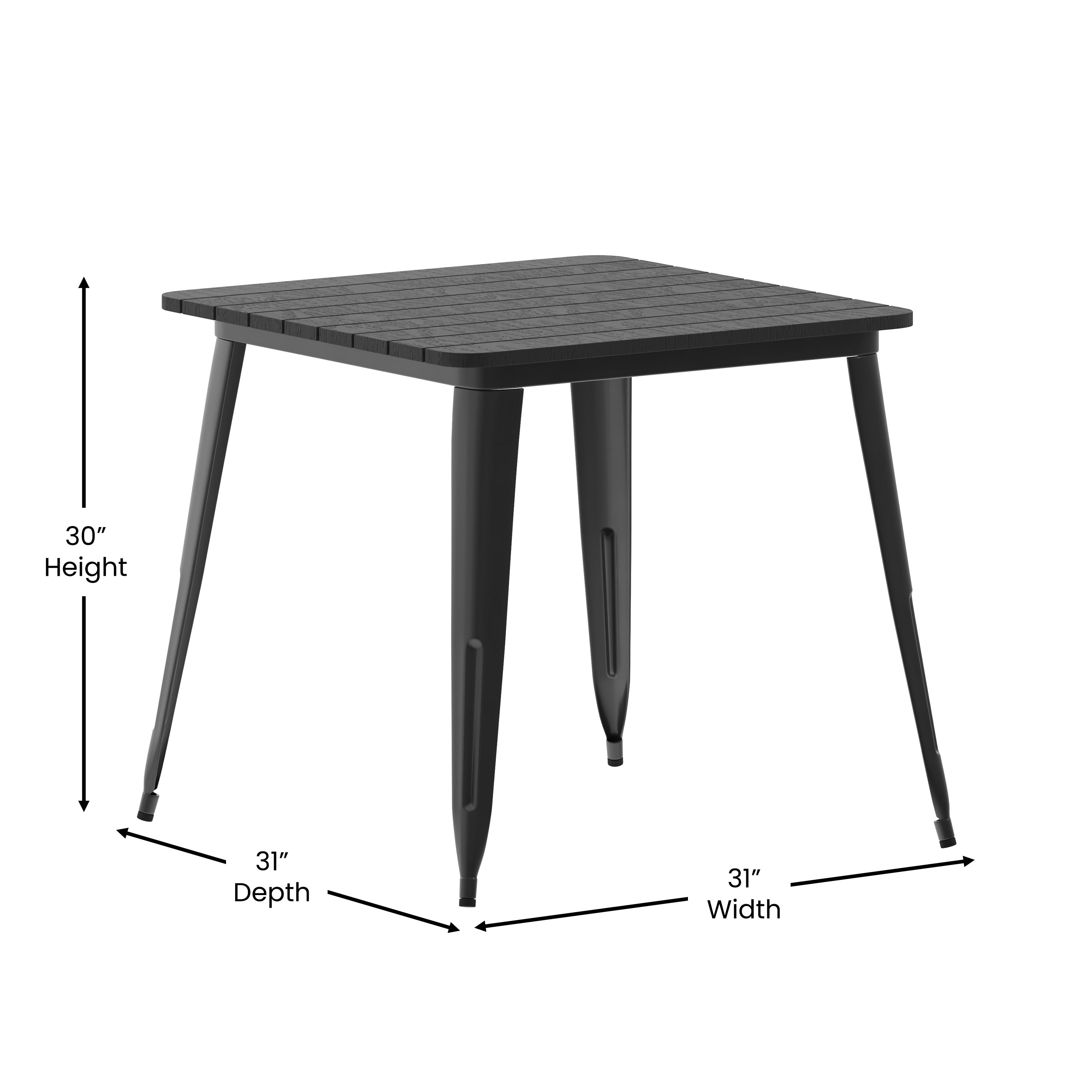 Declan Commercial Grade Indoor/Outdoor Dining Table, 31.5" Square All Weather Black Poly Resin Top with Black Steel Base
