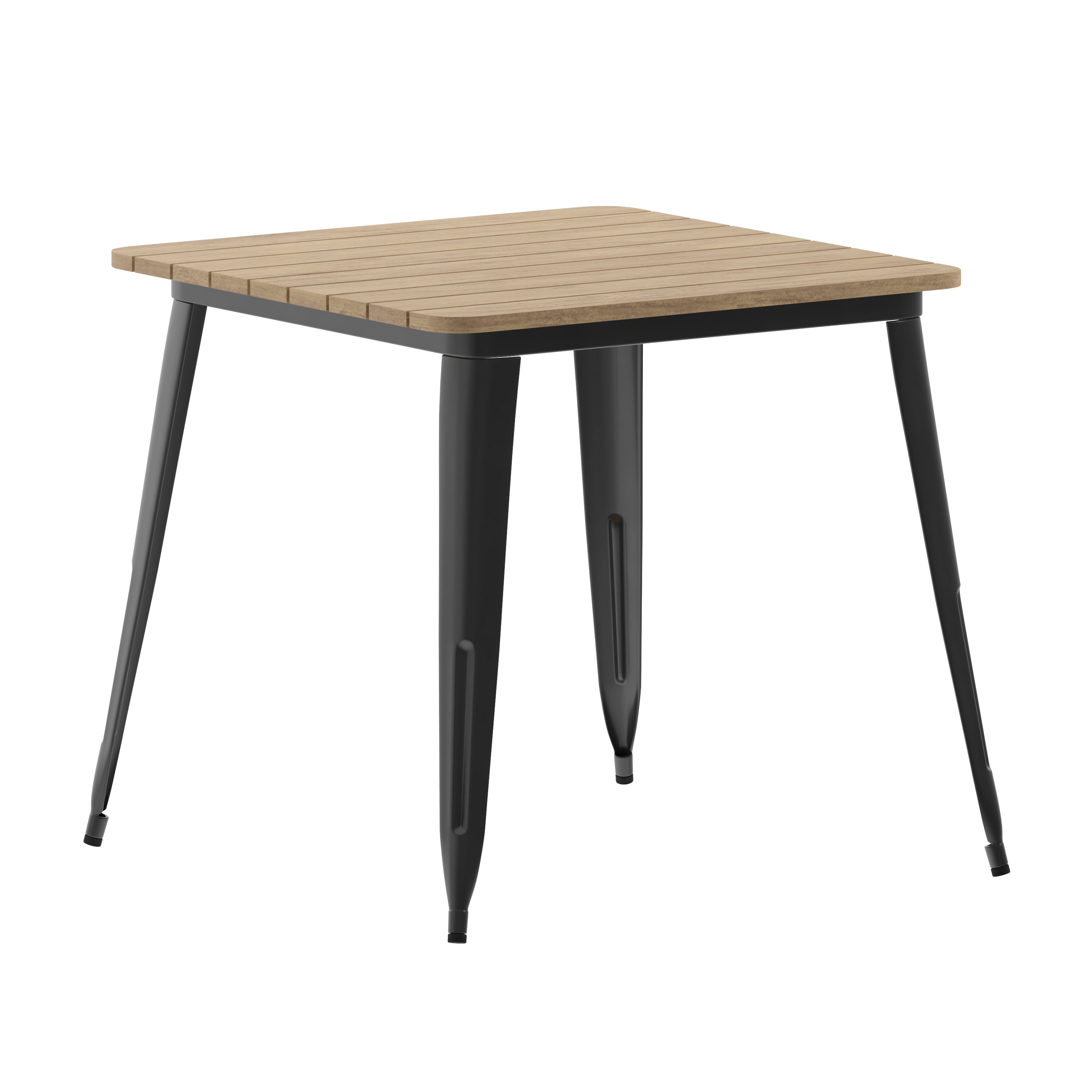 Declan Commercial Grade Indoor/Outdoor Dining Table, 31.5" Square All Weather Brown Poly Resin Top with Black Steel Base