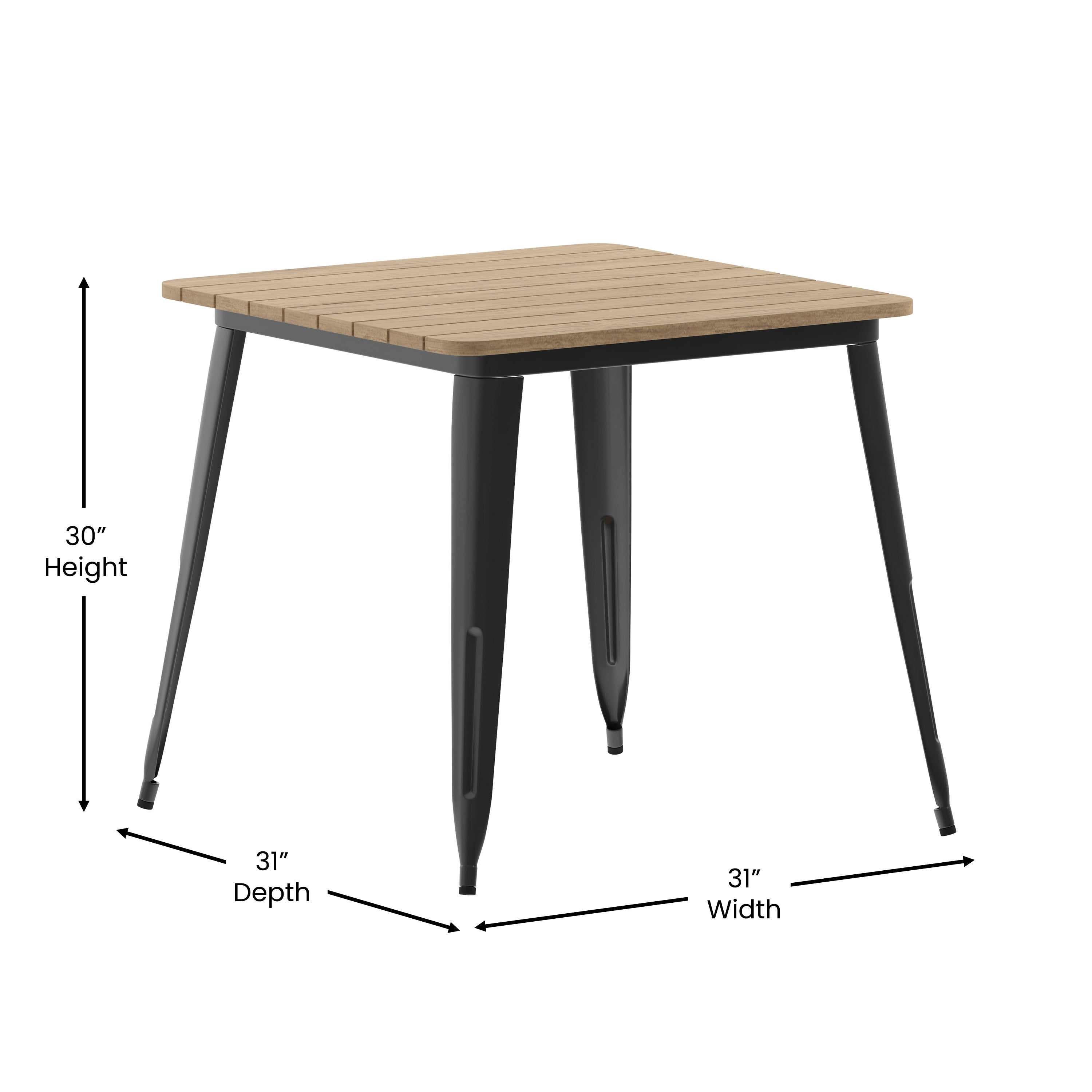 Declan Commercial Grade Indoor/Outdoor Dining Table, 31.5" Square All Weather Brown Poly Resin Top with Black Steel Base