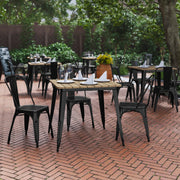 Declan Commercial Grade Indoor/Outdoor Dining Table, 31.5" Square All Weather Brown Poly Resin Top with Black Steel Base