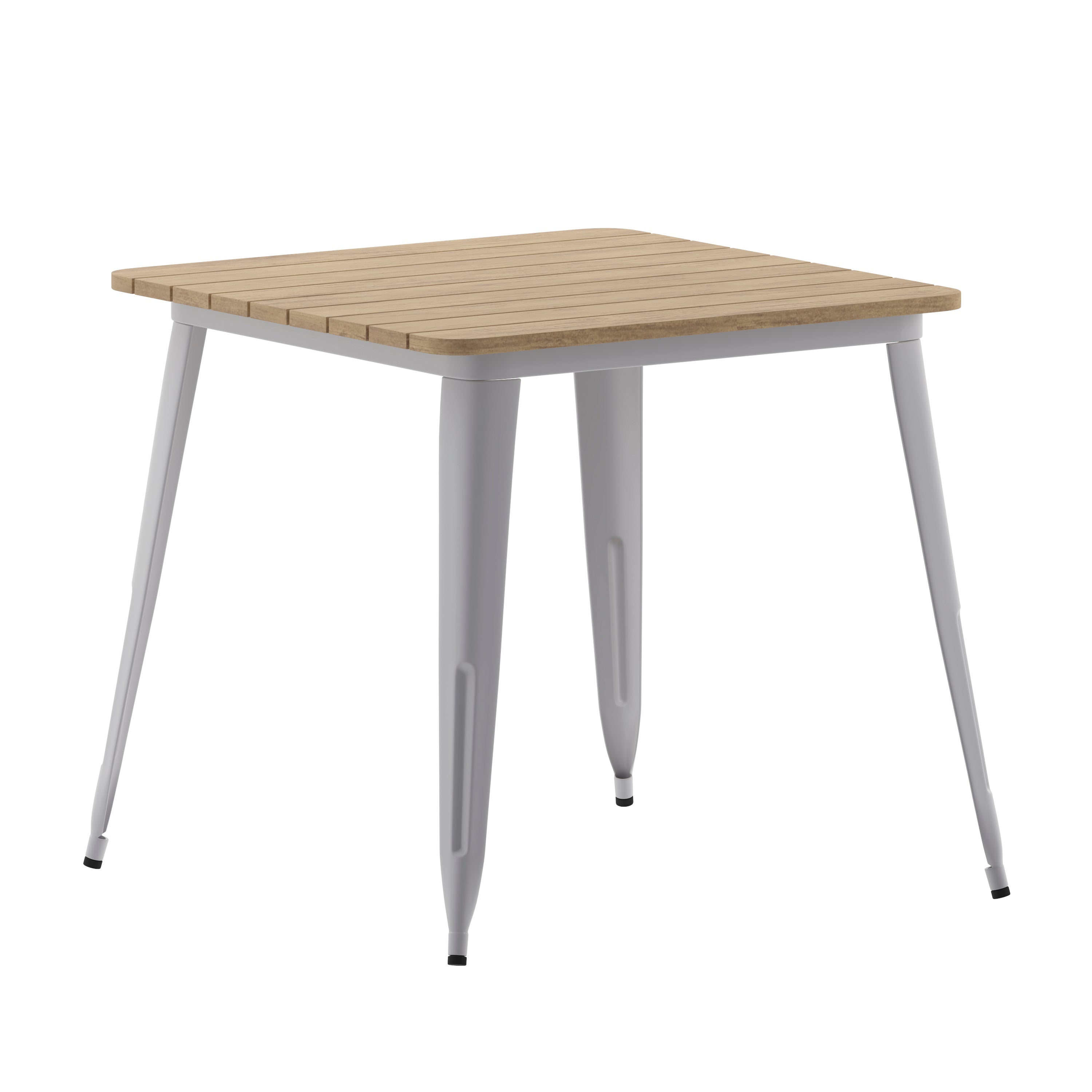 Declan Commercial Grade Indoor/Outdoor Dining Table, 31.5" Square All Weather Brown Poly Resin Top with Silver Steel Base