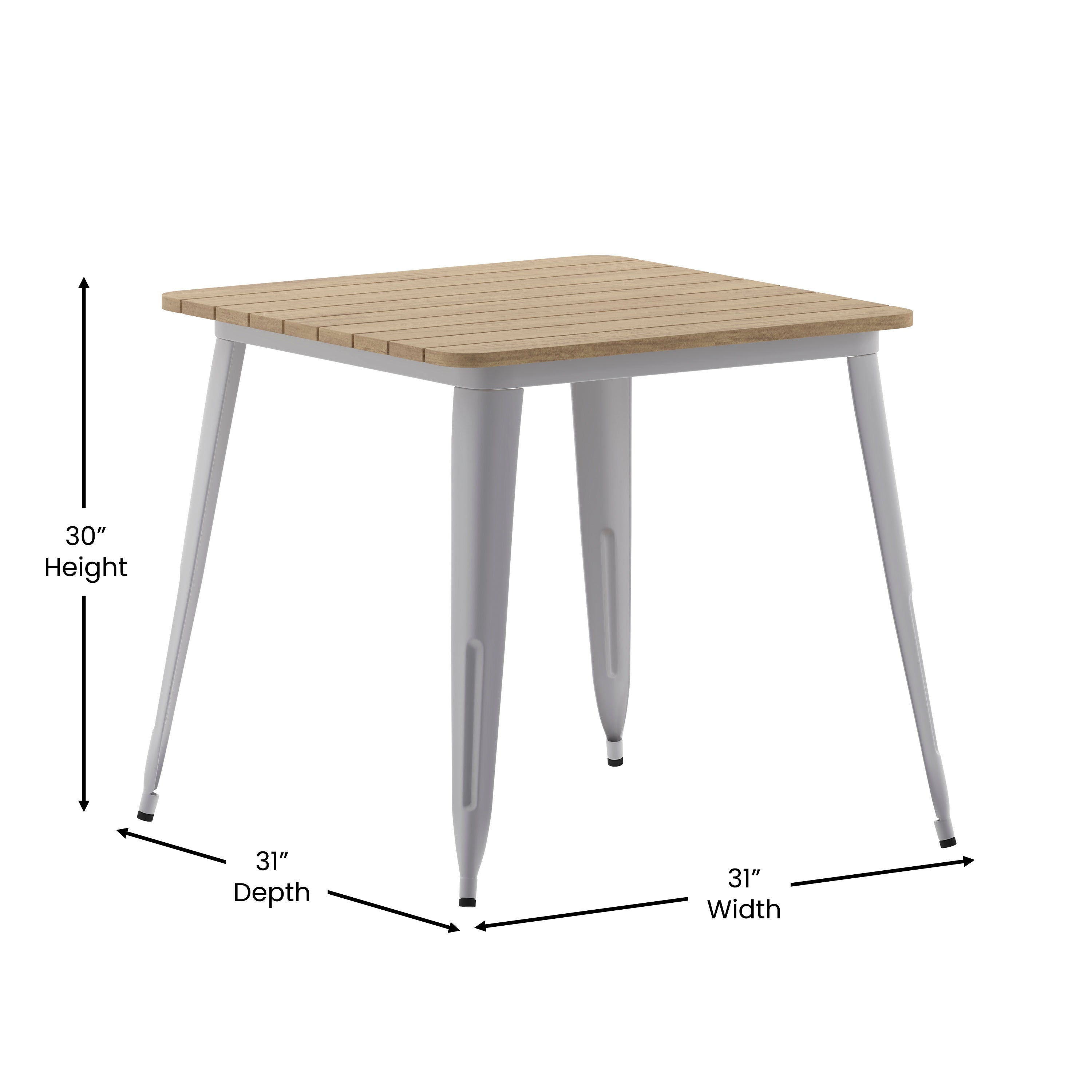 Declan Commercial Grade Indoor/Outdoor Dining Table, 31.5" Square All Weather Brown Poly Resin Top with Silver Steel Base