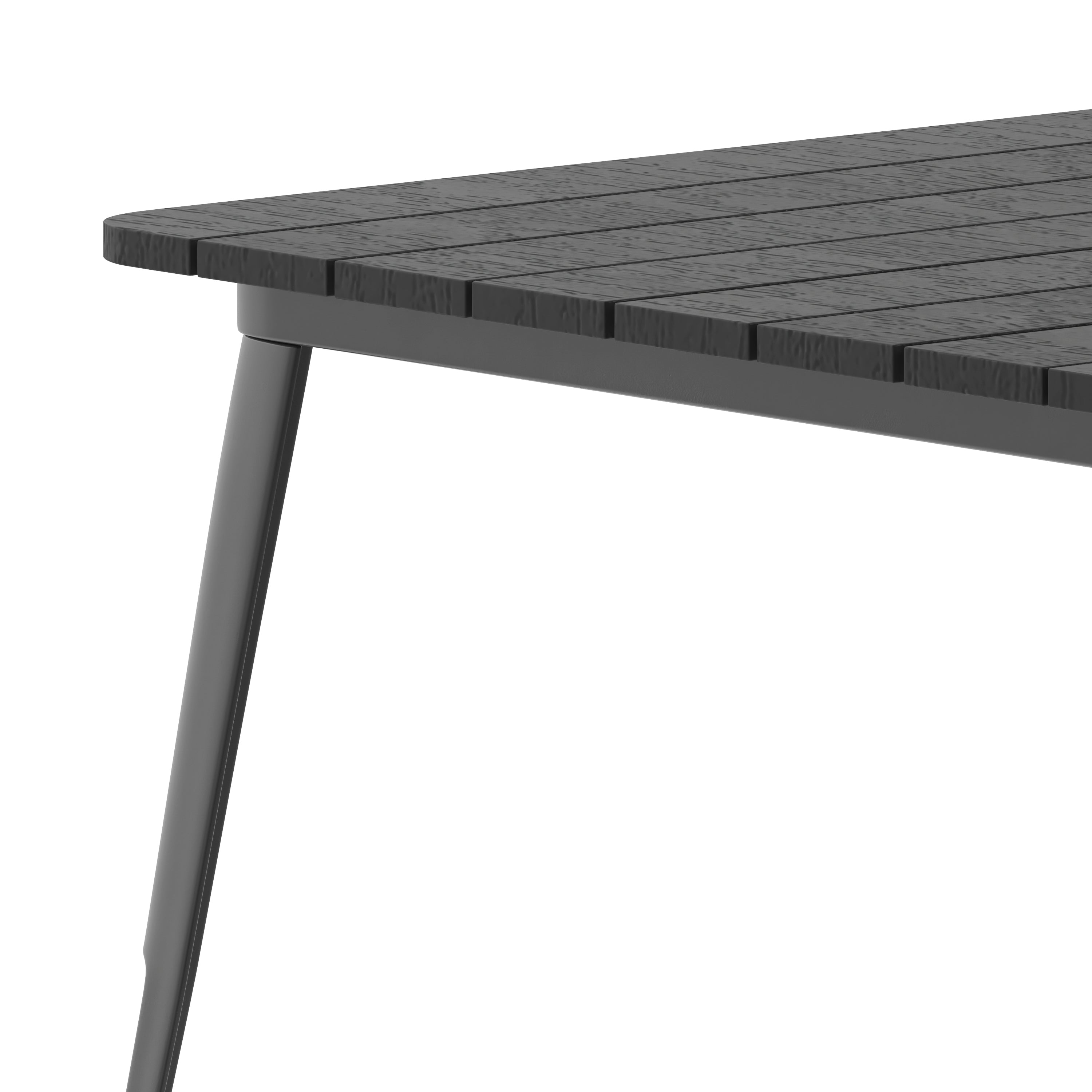 Declan Commercial Indoor/Outdoor Dining Table with Umbrella Hole, 36" Square All Weather Black Poly Resin Top and Black Steel Base