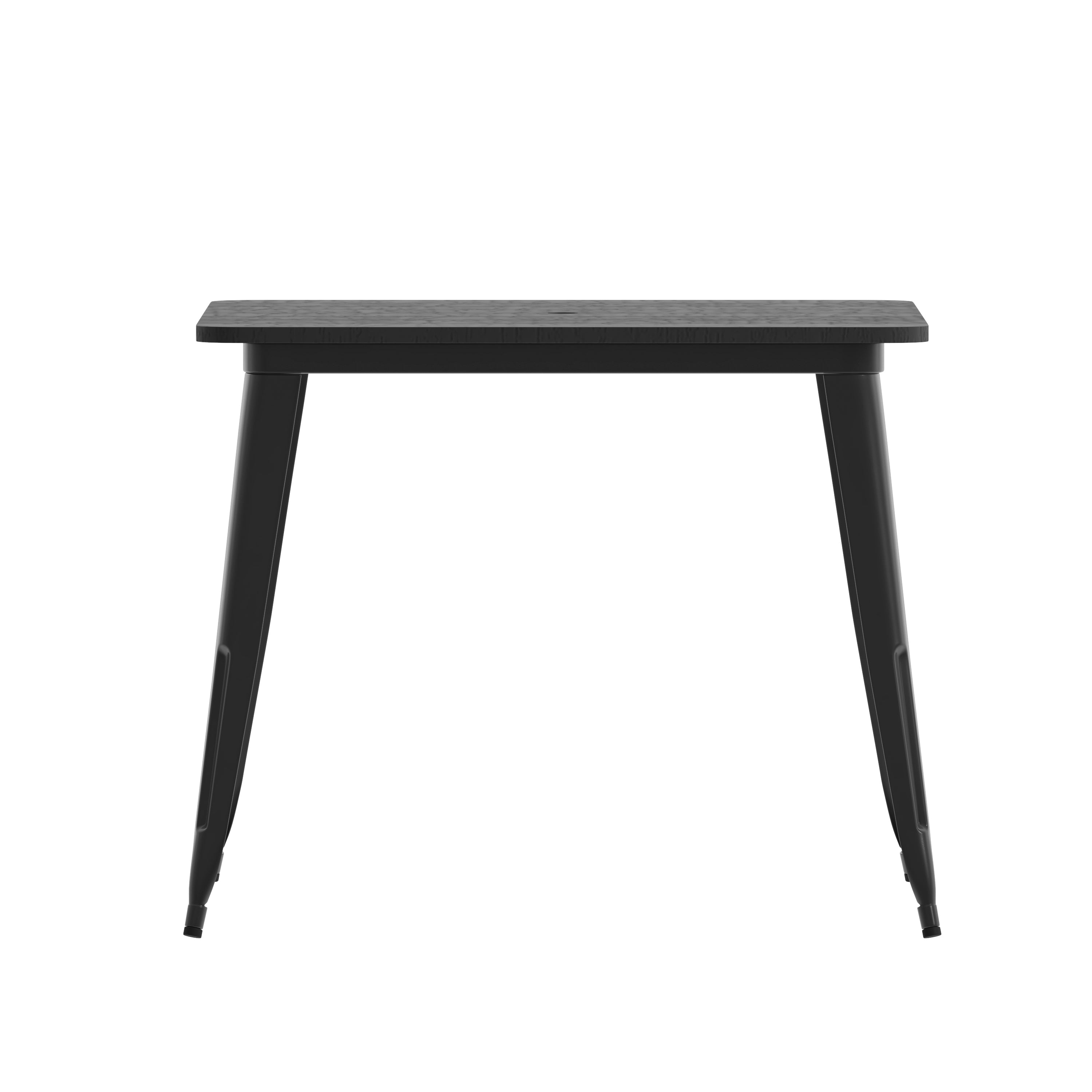 Declan Commercial Indoor/Outdoor Dining Table with Umbrella Hole, 36" Square All Weather Black Poly Resin Top and Black Steel Base