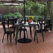 Declan Commercial Indoor/Outdoor Dining Table with Umbrella Hole, 36" Square All Weather Black Poly Resin Top and Black Steel Base