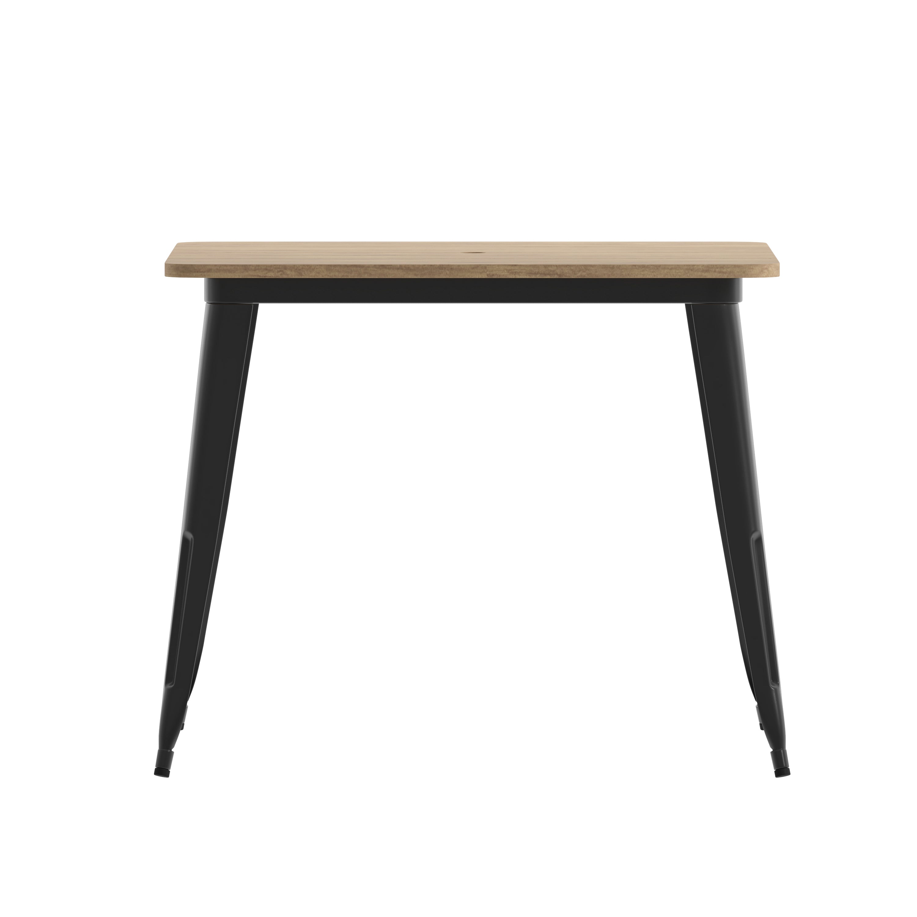 Declan Commercial Indoor/Outdoor Dining Table with Umbrella Hole, 36" Square All Weather Brown Poly Resin Top and Black Steel Base