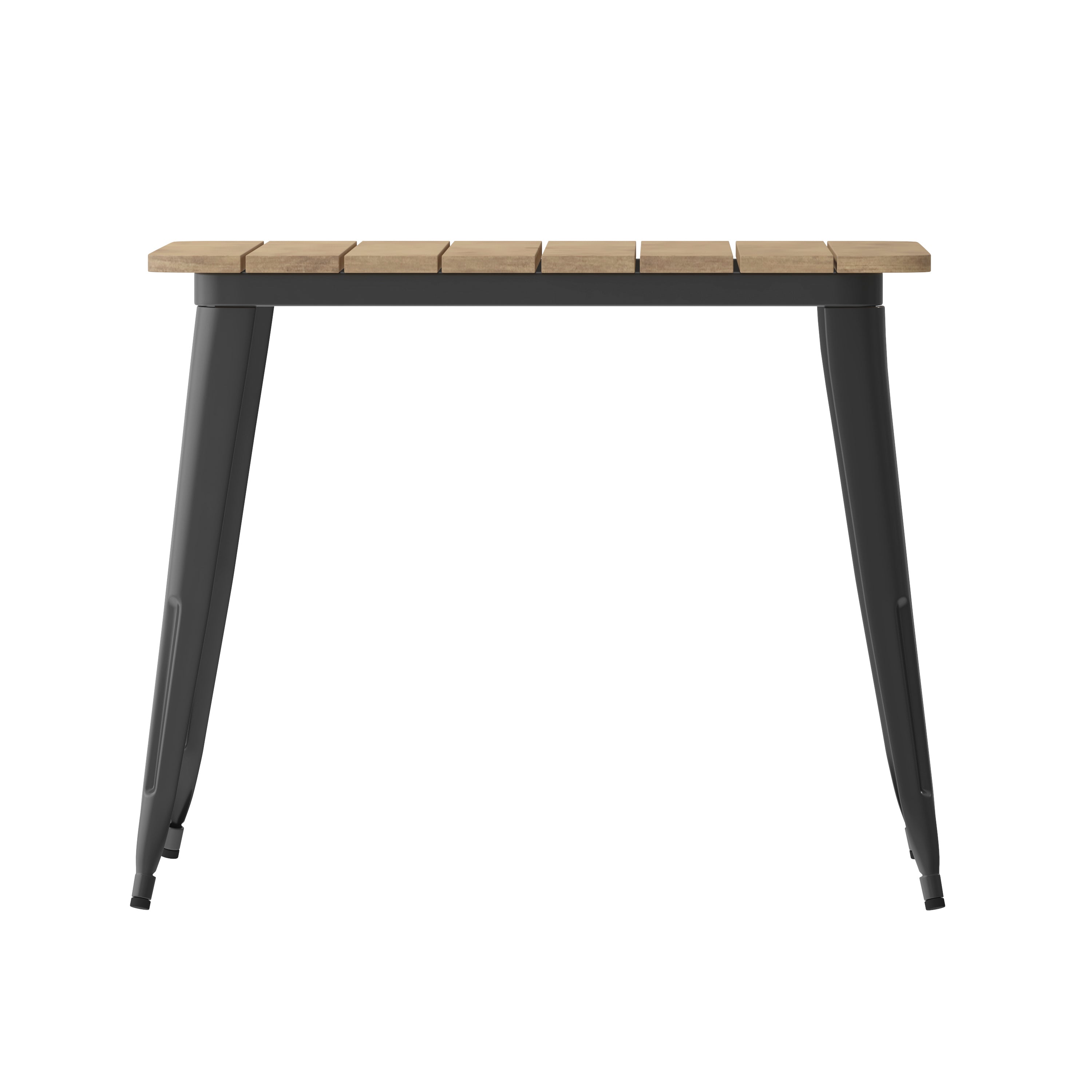 Declan Commercial Indoor/Outdoor Dining Table with Umbrella Hole, 36" Square All Weather Brown Poly Resin Top and Black Steel Base