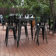 Declan Commercial Indoor/Outdoor Bar Top Table, 31.5" Square All Weather Black Poly Resin Top with Black Steel base