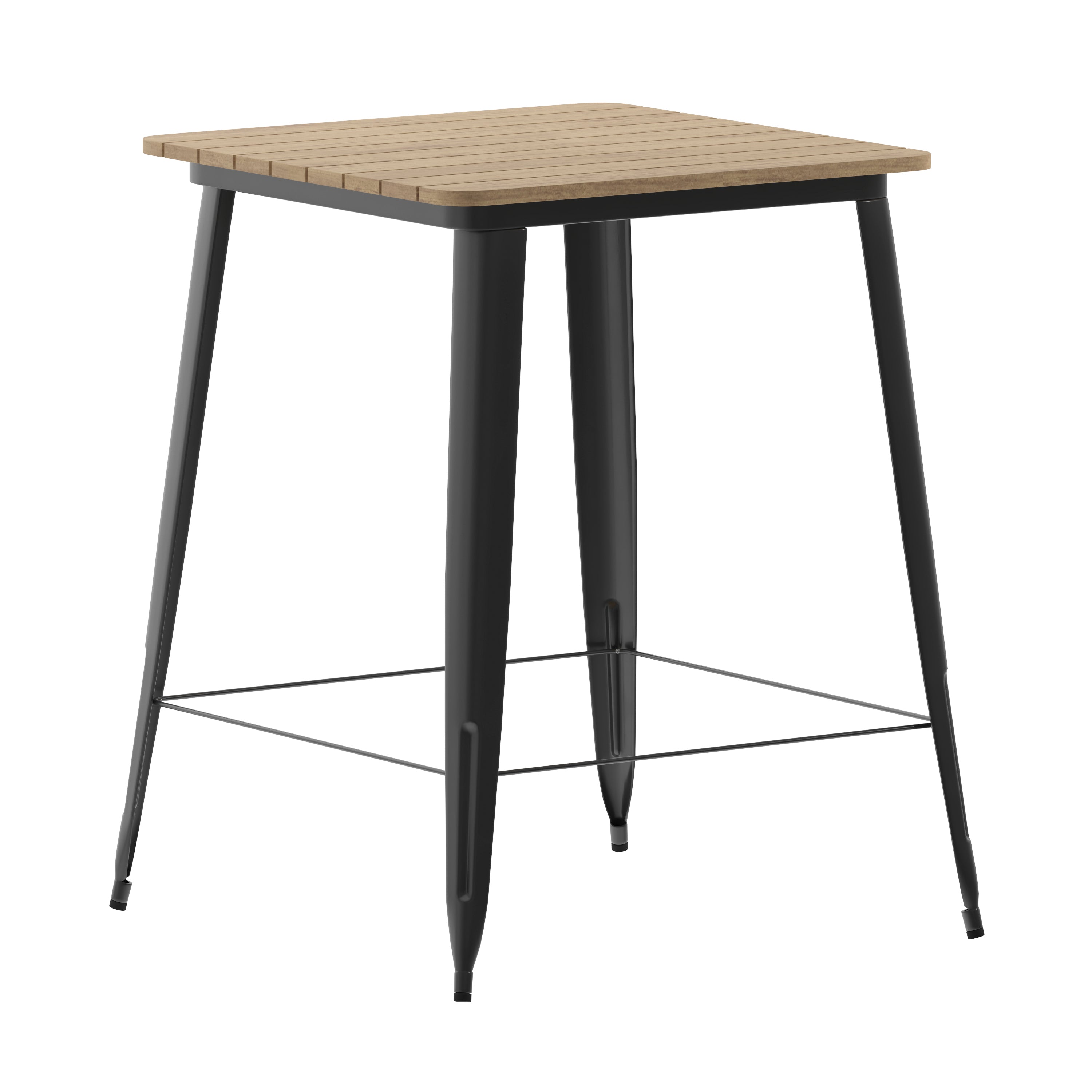 Declan Commercial Indoor/Outdoor Bar Top Table, 31.5" Square All Weather Brown Poly Resin Top with Black Steel base