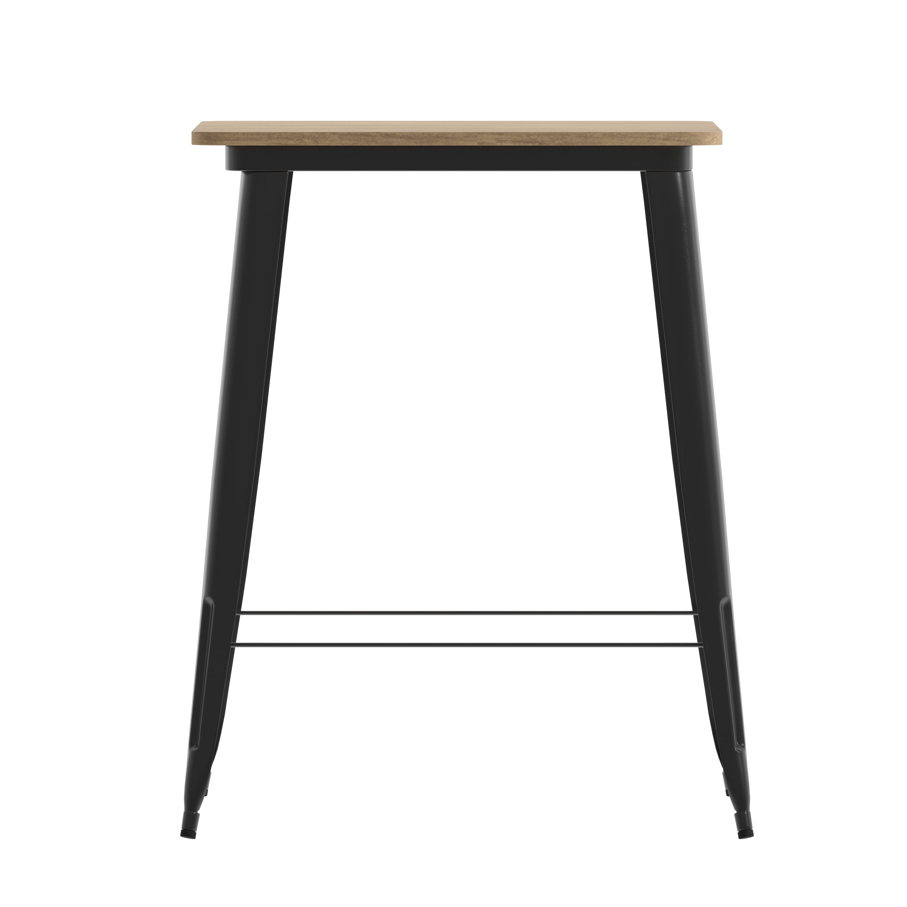 Declan Commercial Indoor/Outdoor Bar Top Table, 31.5" Square All Weather Brown Poly Resin Top with Black Steel base