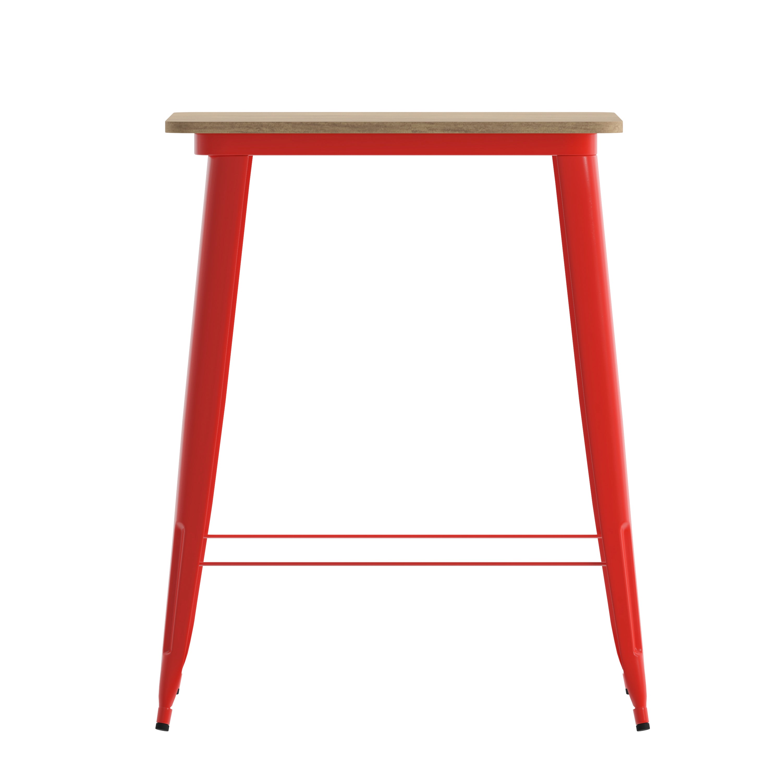 Declan Commercial Indoor/Outdoor Bar Top Table, 31.5" Square All Weather Brown Poly Resin Top with Red Steel base