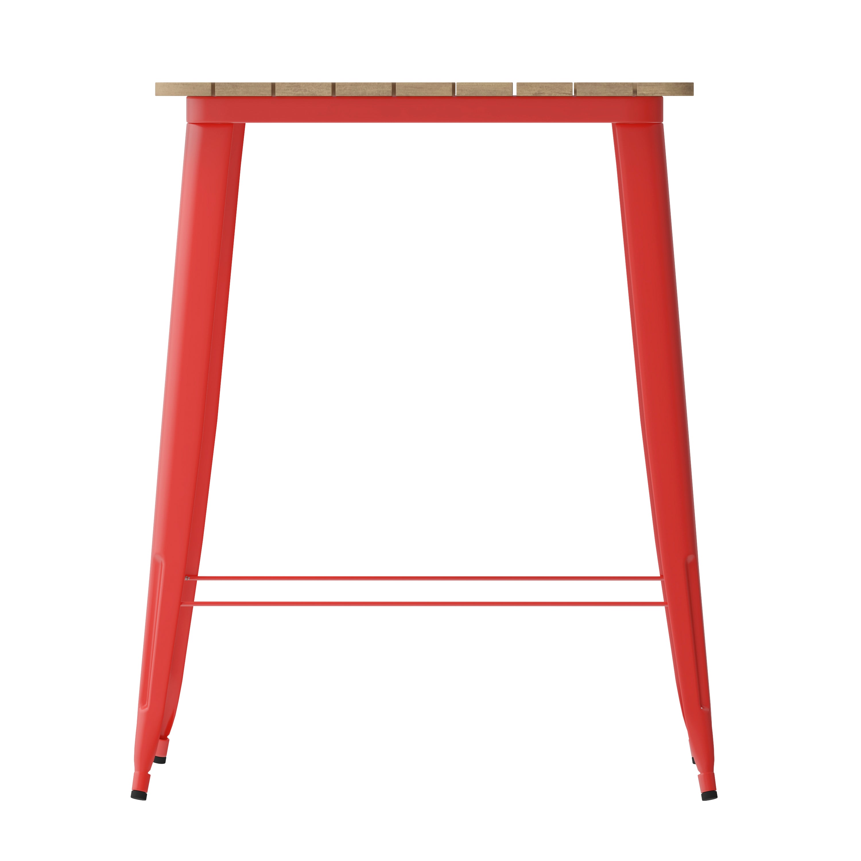 Declan Commercial Indoor/Outdoor Bar Top Table, 31.5" Square All Weather Brown Poly Resin Top with Red Steel base