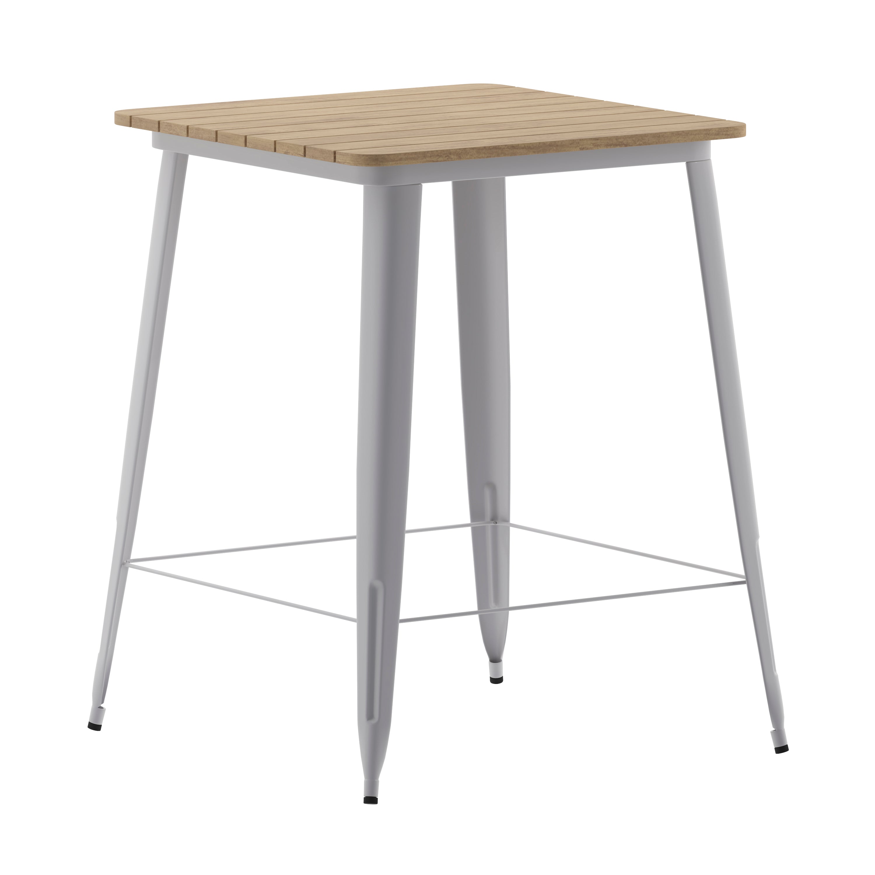 Declan Commercial Indoor/Outdoor Bar Top Table, 31.5" Square All Weather Brown Poly Resin Top with Silver Steel base