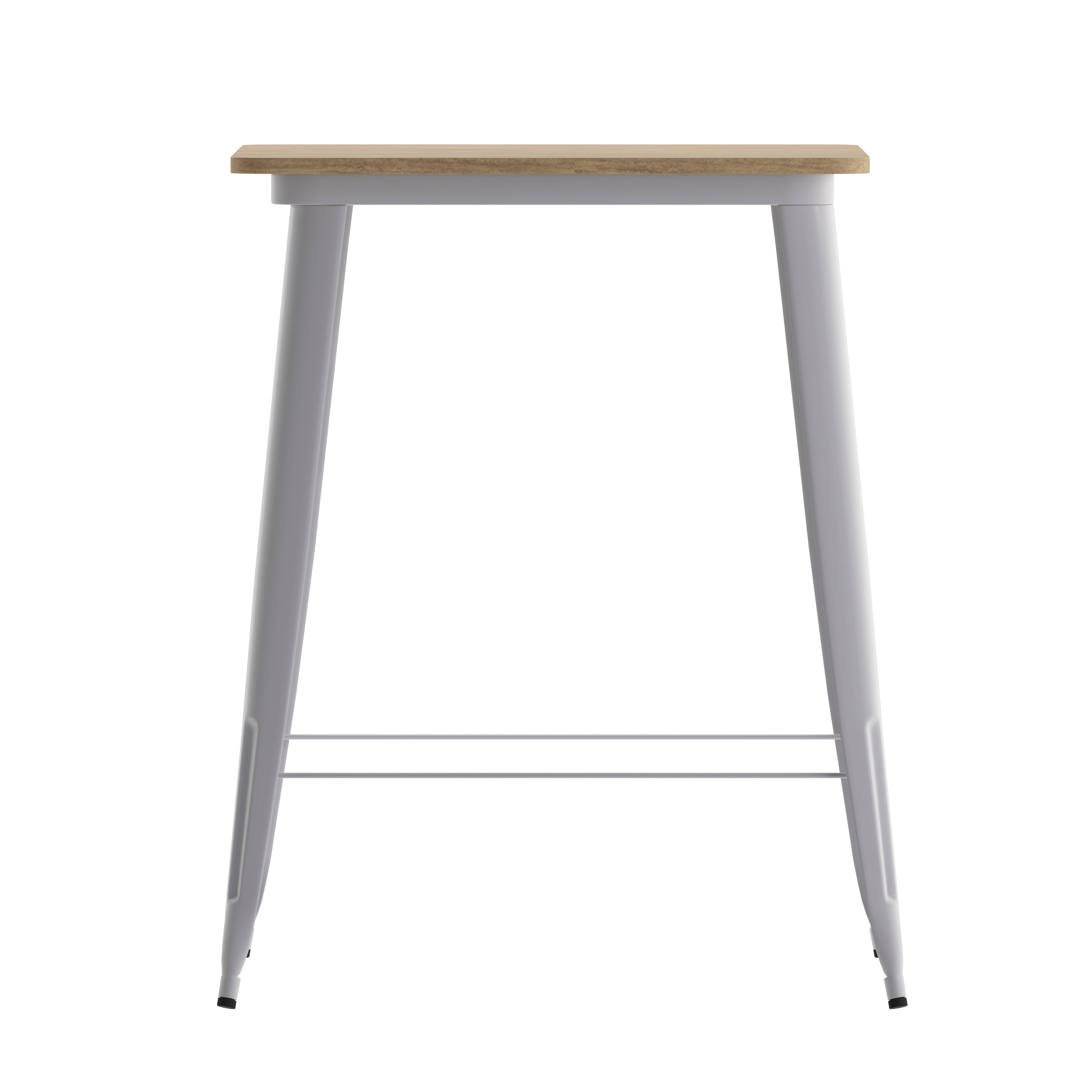 Declan Commercial Indoor/Outdoor Bar Top Table, 31.5" Square All Weather Brown Poly Resin Top with Silver Steel base