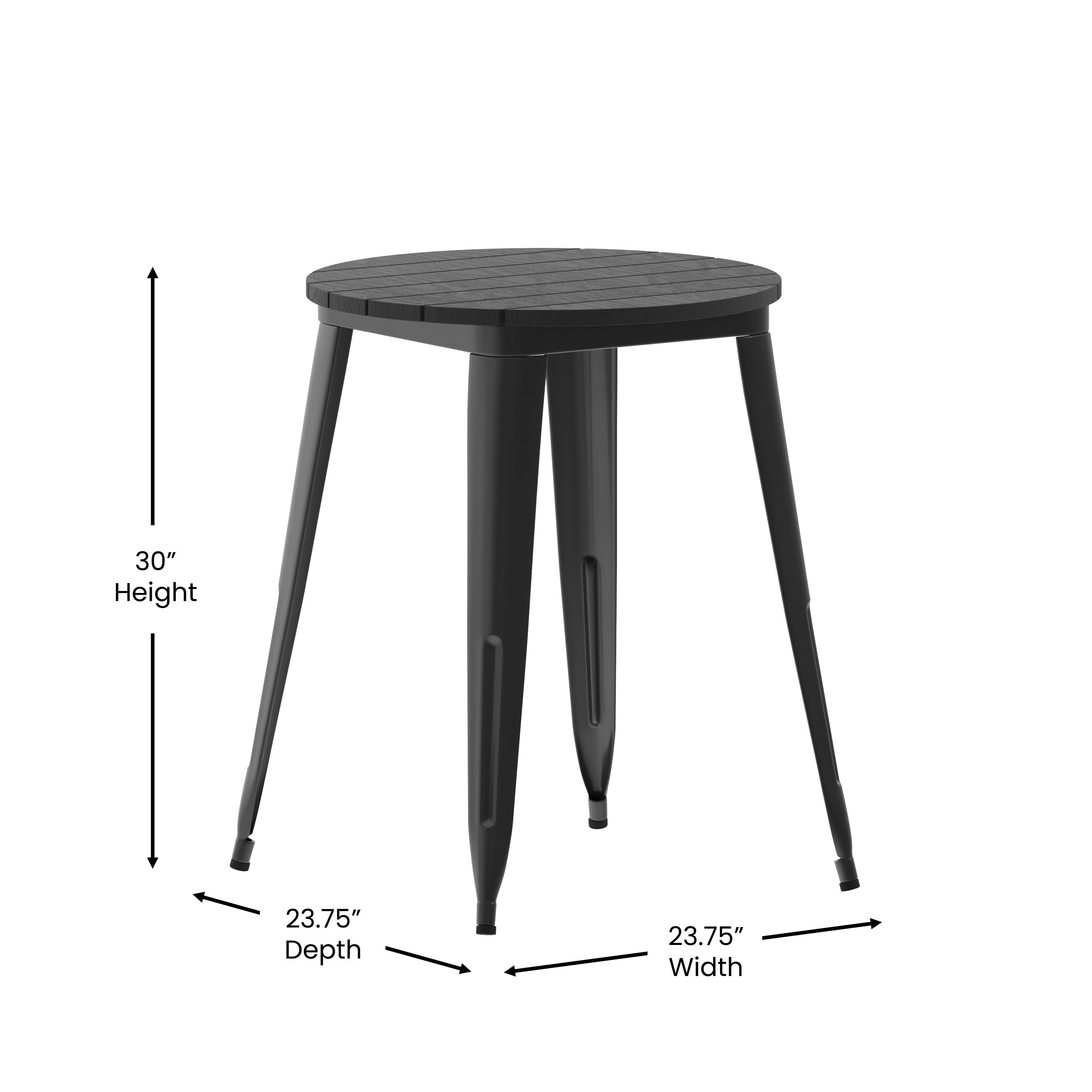 Declan Commercial Grade Indoor/Outdoor Dining Table, 23.75" Round All Weather Black Poly Resin Top with Black Steel Base